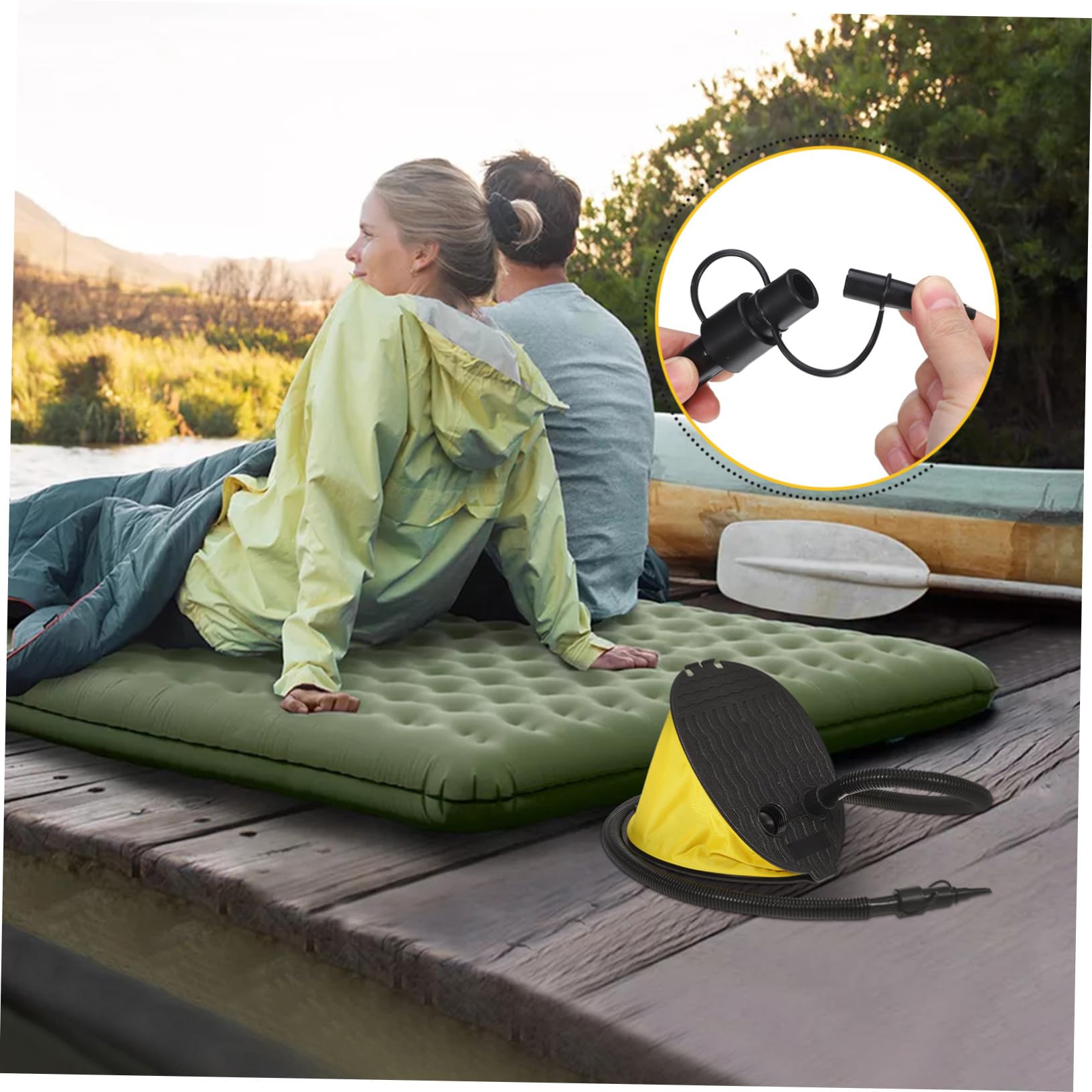 Ciieeo 2 Stück Fußpumpe Balgpumpe mit Adaptern für Luftmatratze Camping Yoga Ball Matratze Schnell Aufblasen und Entleeren ohne Strom Tragbar und Robust