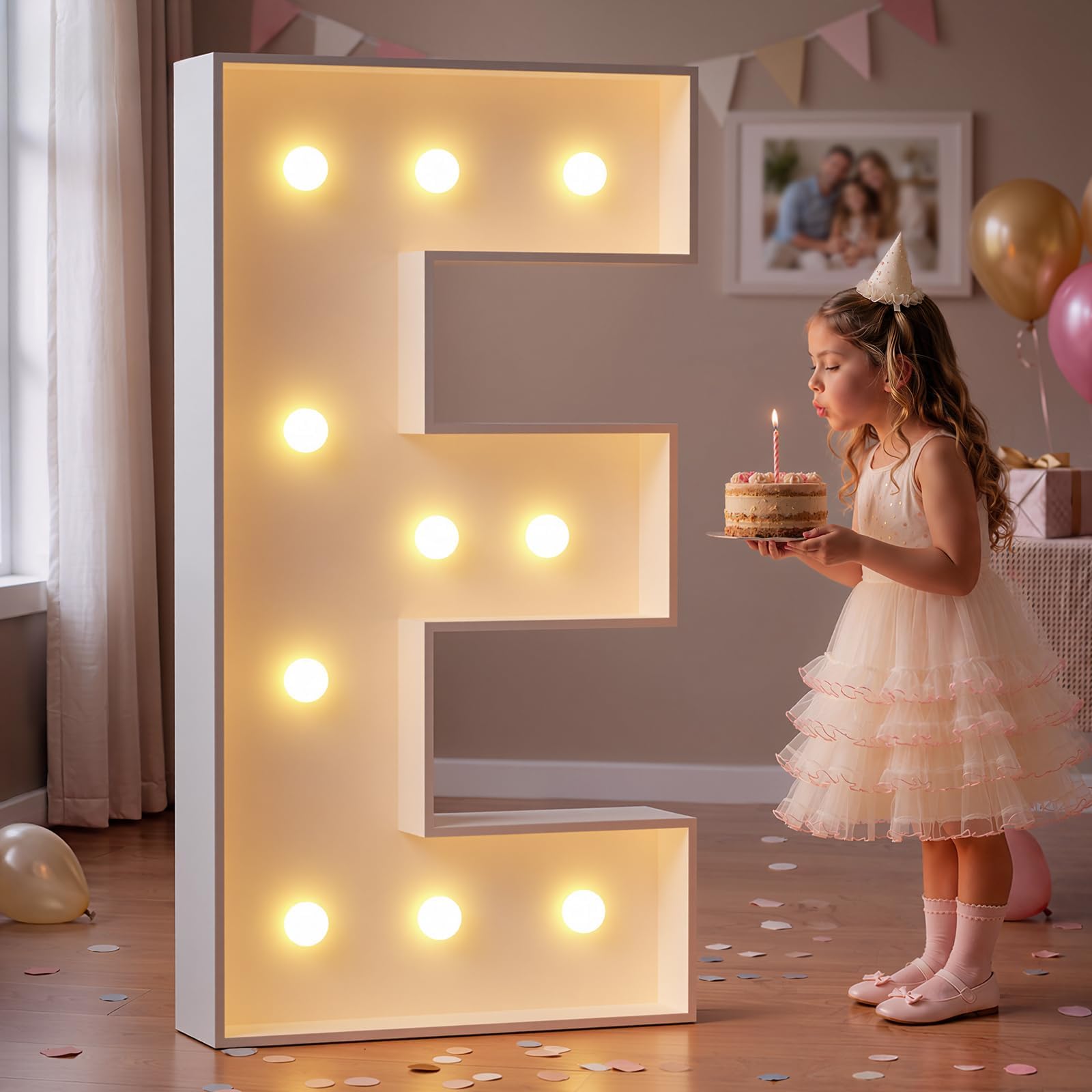 imprsv Lettres lumineuses pour chapiteau - Lettres en mosaïque pour ballons d'anniversaire, de mariage, de fiançailles, de fête - Lettre E - 1,2 m