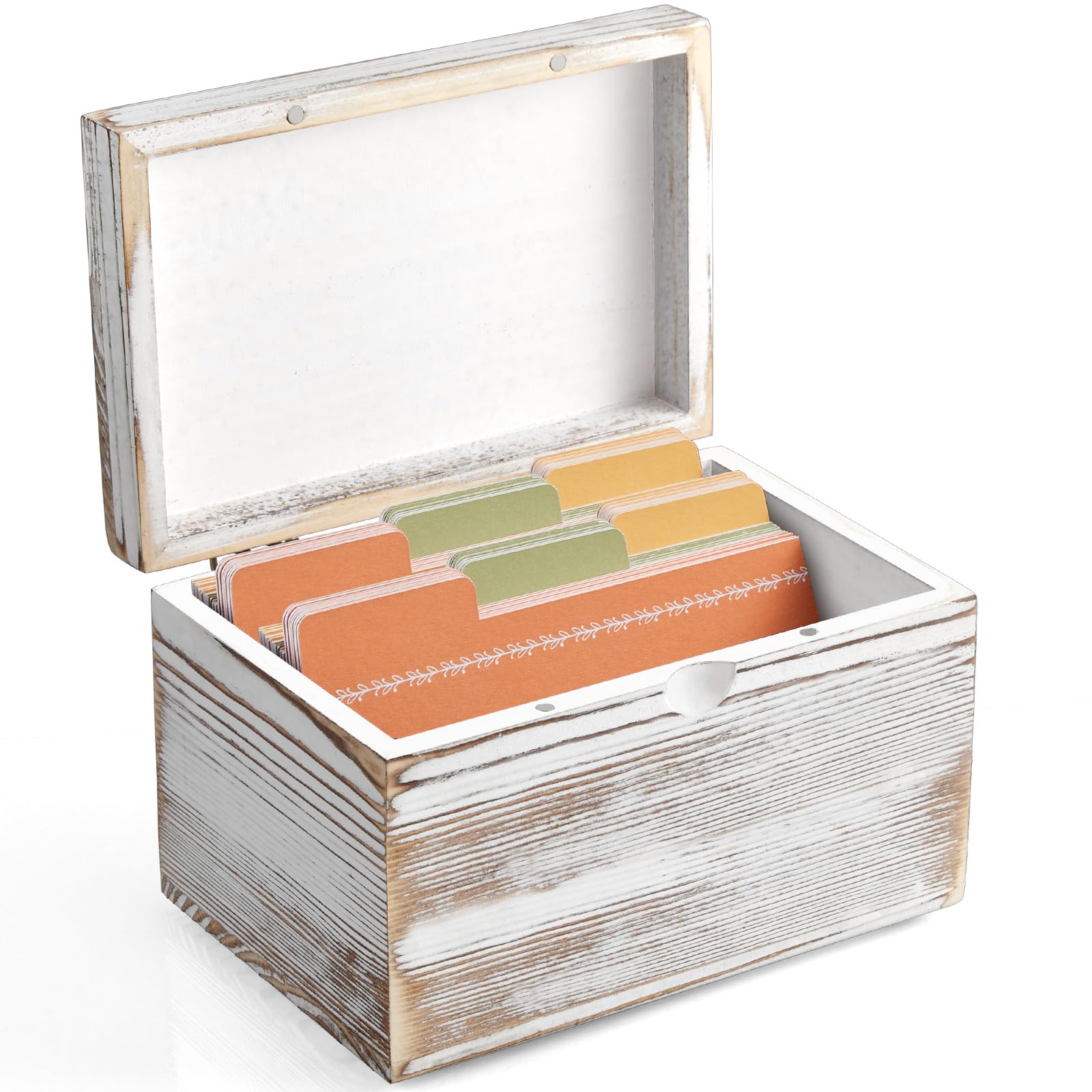 DRASTAR Index Card Holder, Index Card Organizer 3x5, Index Card Holder with Dividers for Desk, Index Card Storage Case, Note Card Box, Retro White