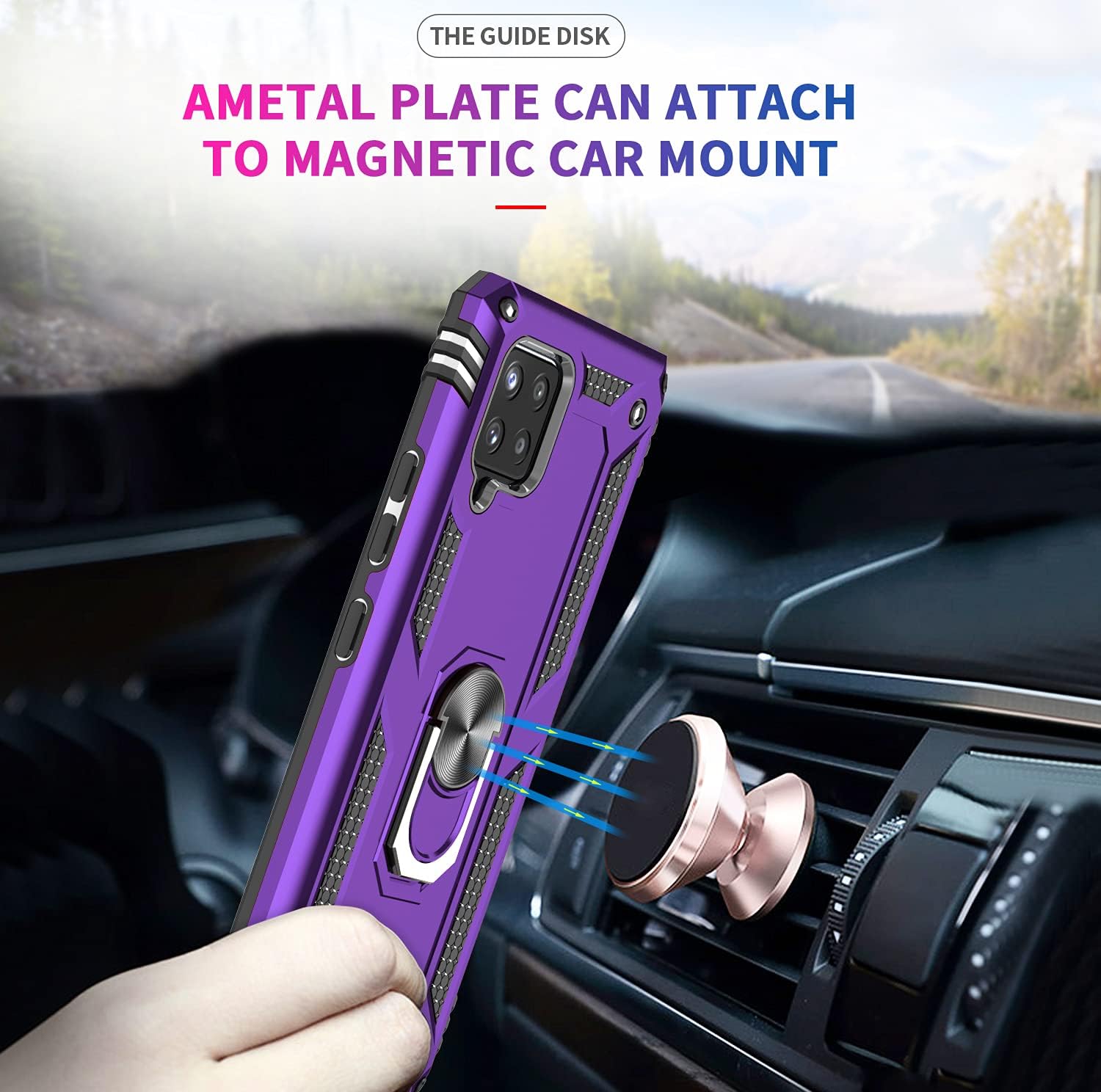LeYi Compatible for Galaxy A42 5G Case, Smsung A42 5G Case with [2 Pack] Tempered Glass Screen Protector, [Military Grade] Ring Kickstand Protective Phone Cases for Samsung A42 5G, Purple