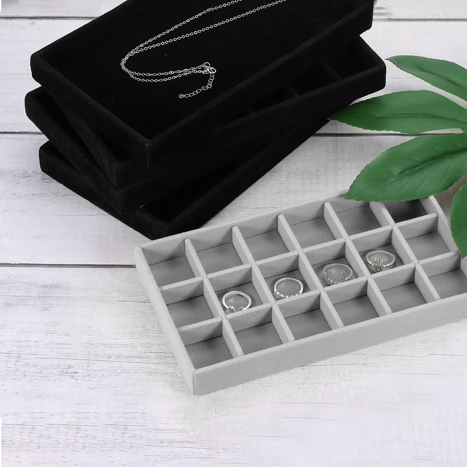 QUARKZMAN 8pcs Organisateur Bagues En Velours Support Bagues Gris