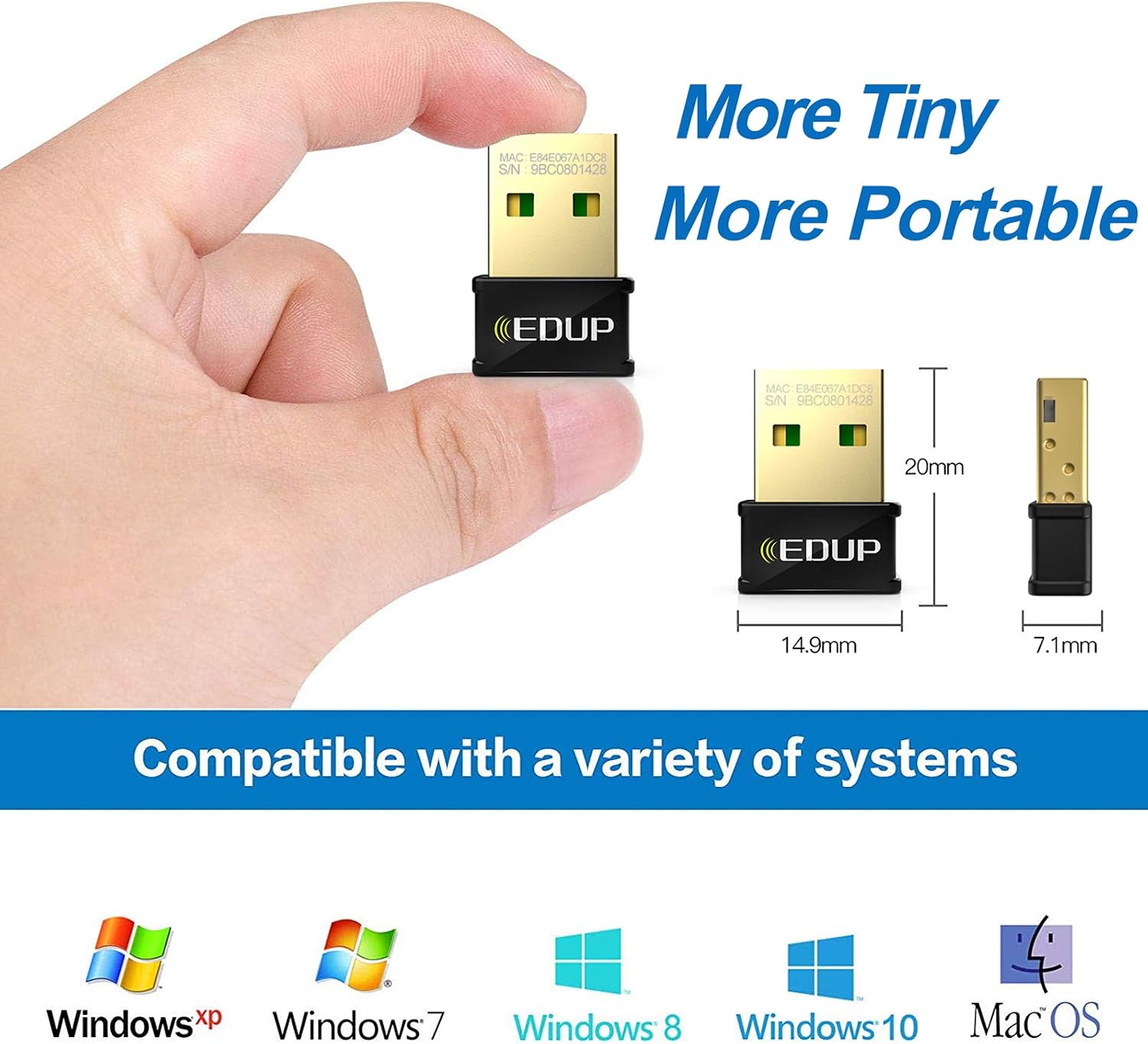 Mini WiFi Adapter USB AC 1300Mbps Dual Band 2.4G 5.8G 802.11AC Support Windows 10/7/ 8/8.1/ XP/Vista/Mac OS 10.6-10.15, Nano Wireless Network Adapter Wi-Fi Dongle for Laptop Mac Descktop PC