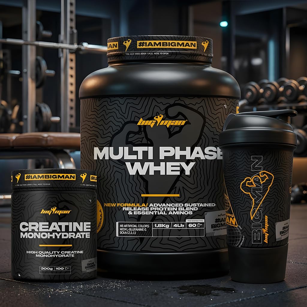 BigMan | Multi-Phase + CREATINE 300 + SHACKER | Proteína Secuencial | Proteína de Suero de Leche | Aislado de Proteína | Caseinato Calcico | Colageno | Gana Masa Muscular (Cookies)