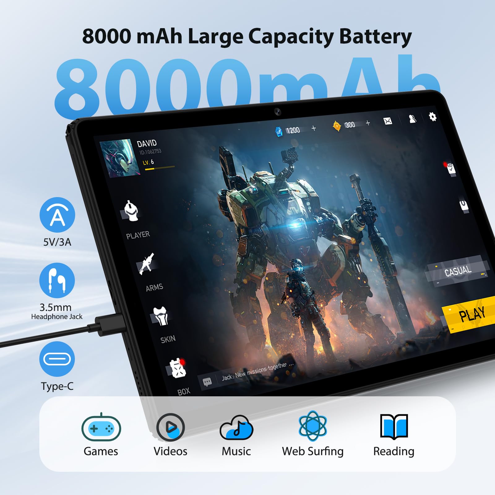WOREGOO 11 Pollici Android 15 Tablet, 5G WiFi, Tablet in Offerta Octa-Core, 36GB RAM+256GB ROM (1TB TF), Display 2000x1200 FHD, Widevine L1/8+13MP/8000mAh/GMS/GPS, con Tastiera+Mouse (Nero)