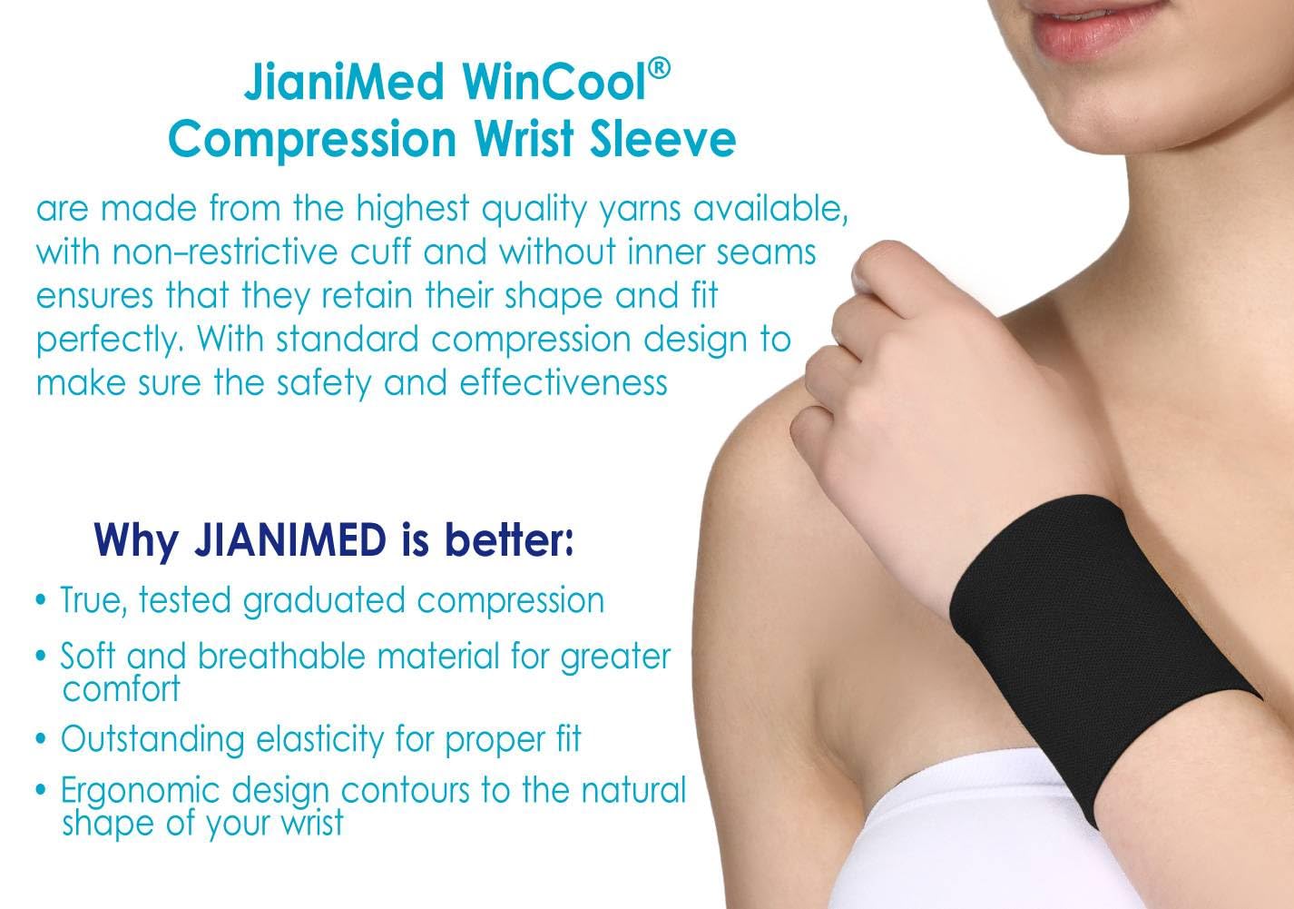 WinCool® - Muñequera de compresión, ligera, hilo refrescante, absorbe la humedad, soporte de muñeca, alivio del dolor, uso diario, Taiwan Excellence L/XL