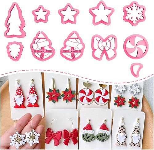 KEOKER Cortadores de arcilla navideña, cortadores de arcilla polimérica de invierno para hacer aretes, cortadores de aretes de arcilla navideña de