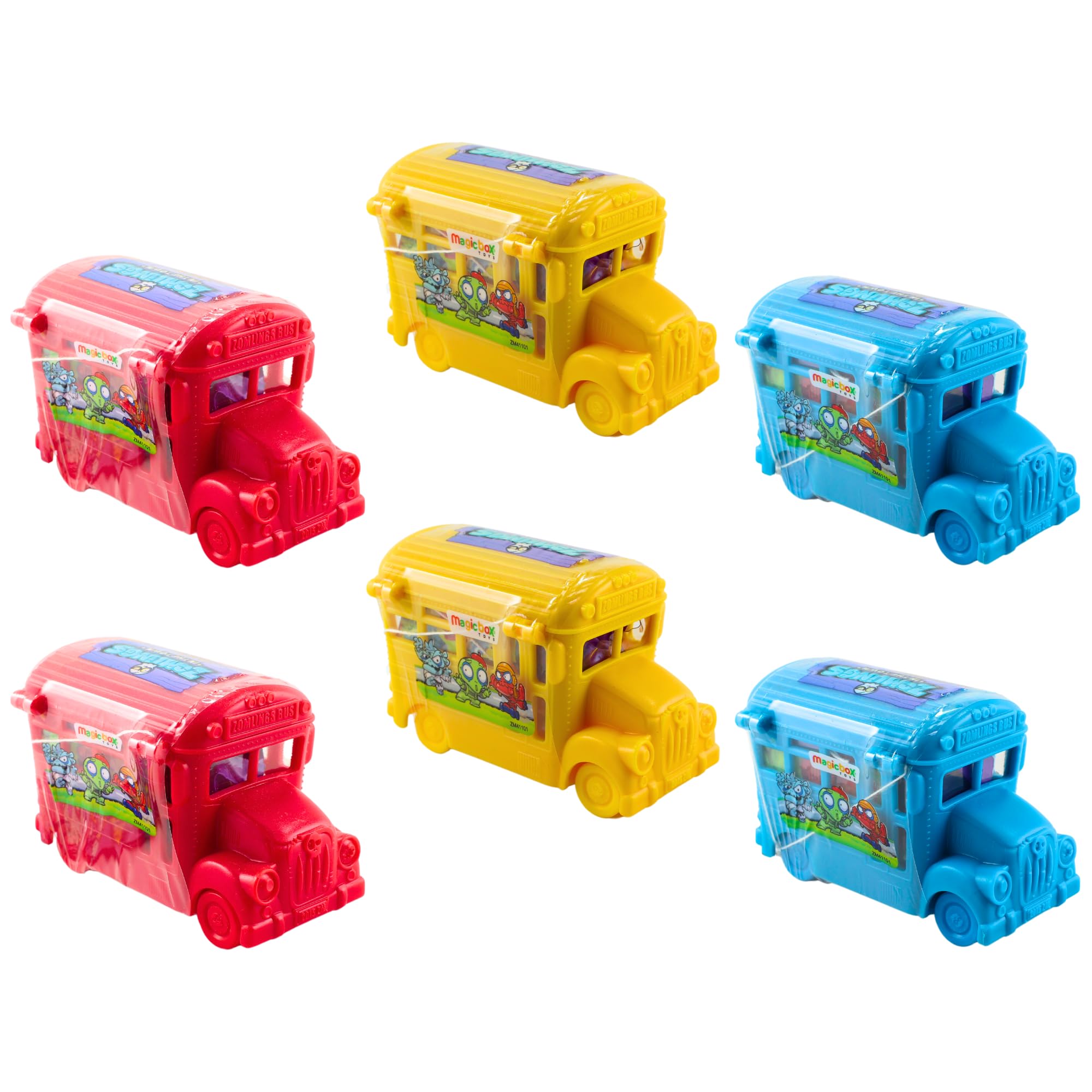 Toptoys2u Bargain BundlesZomlings In The Town - Series 4 Zom-Mobiles - Red, Blue, & Yellow Buses - 2 Zomlings per Bus - Pack of 6