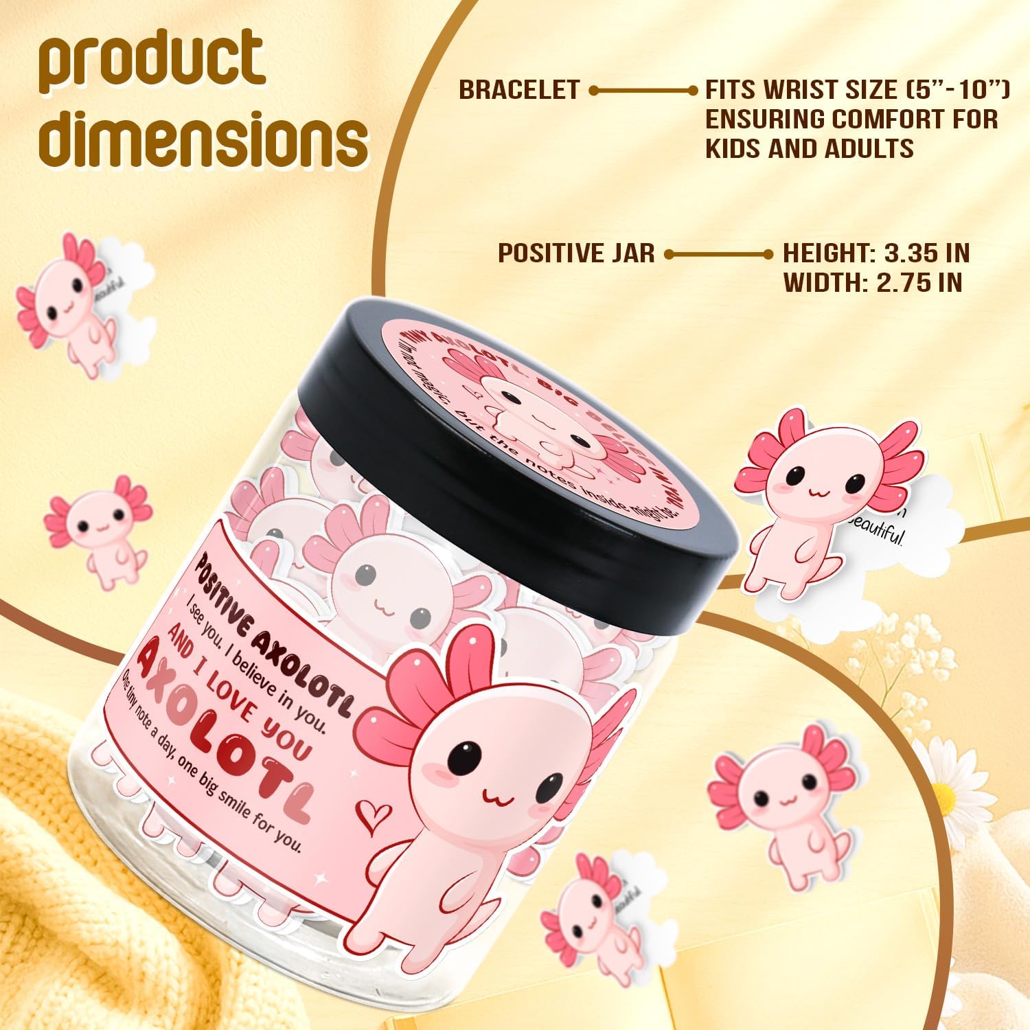 60 Positive Axolotl Affirmation Cards - Valentines, Galentines Gifts For Teens, Girls - Cute Axolotl Gifts For Teen Girls, Daughter, Granddaughter From Mom, Dad, Grandma - Image 3