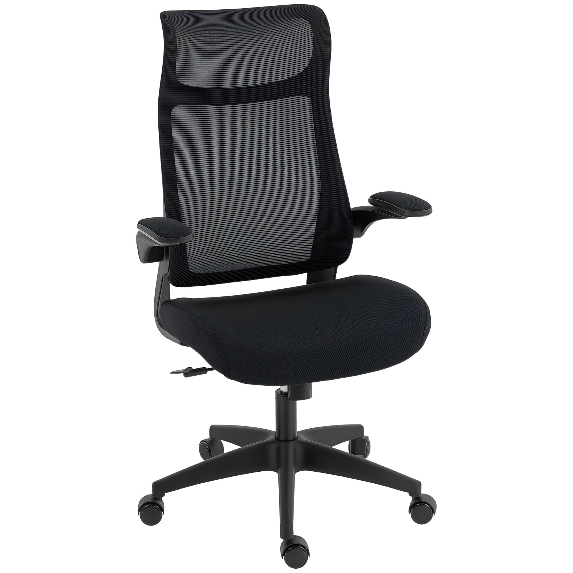 HOMCOM Silla de Oficina Ergonómica Giratoria con Soporte Lumbar Negro | Reposabrazos 3D Abatibles, Silla de Escritorio de Malla Transpirable, Reposacabezas Integrado, Basculante, Altura Ajustable