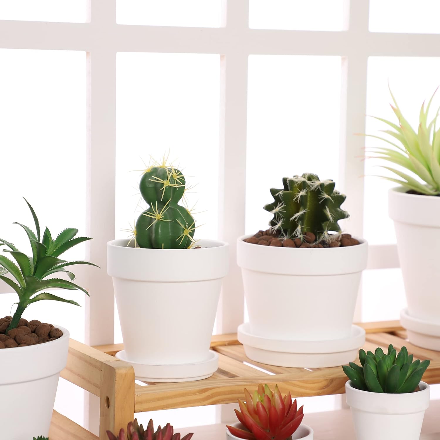 Yishang Terra Cotta Pots with Saucer/Ceramic Tray, 6-Pack Large Terracotta Pots 4.6'' Clay Ceramic Planters for Succulent, Cactus, Flower Plants, Crafts (White)