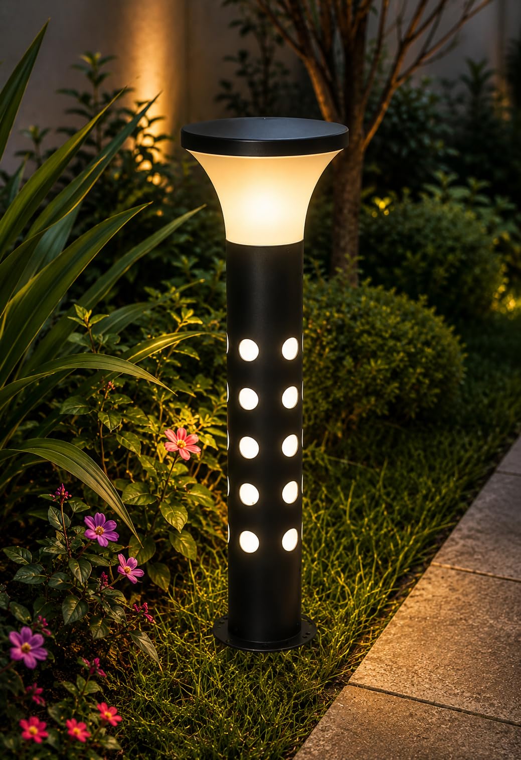 Outdoor Garden Bollard Light 2 Feet B22 Holder | Waterproof & Dustproof Landscape Pathway Lamp | Modern Lawn Light for Garden, Walkway, Villa, Resort & Outdoor Decoration | Black Finish (Desgin 2)-image-33