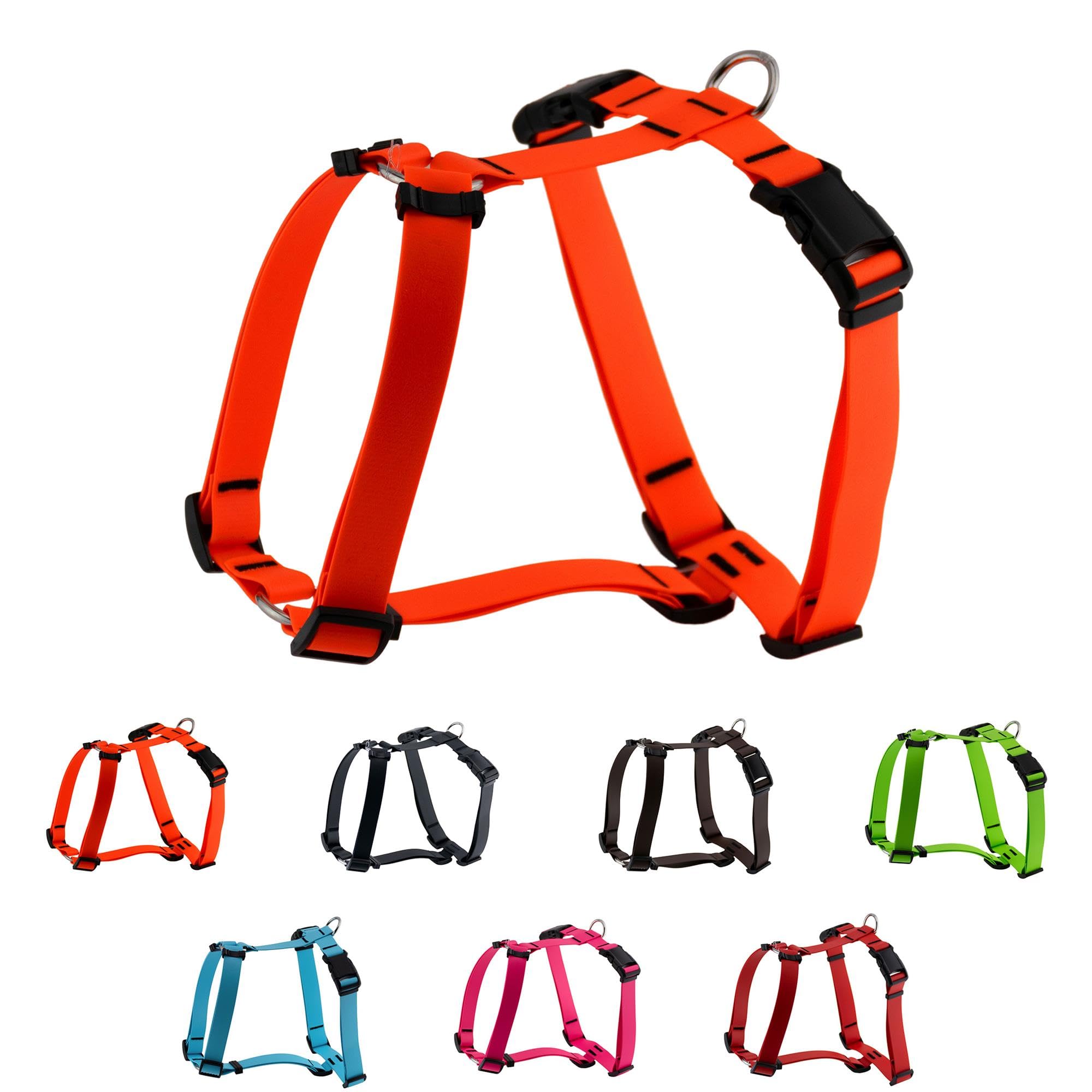 LENNIE Biothane Geschirr für Hunde, wasserdicht, verstellbar, H-Geschirr, Hundegeschirr, Führgeschirr, Größe M, Neon-Orange
