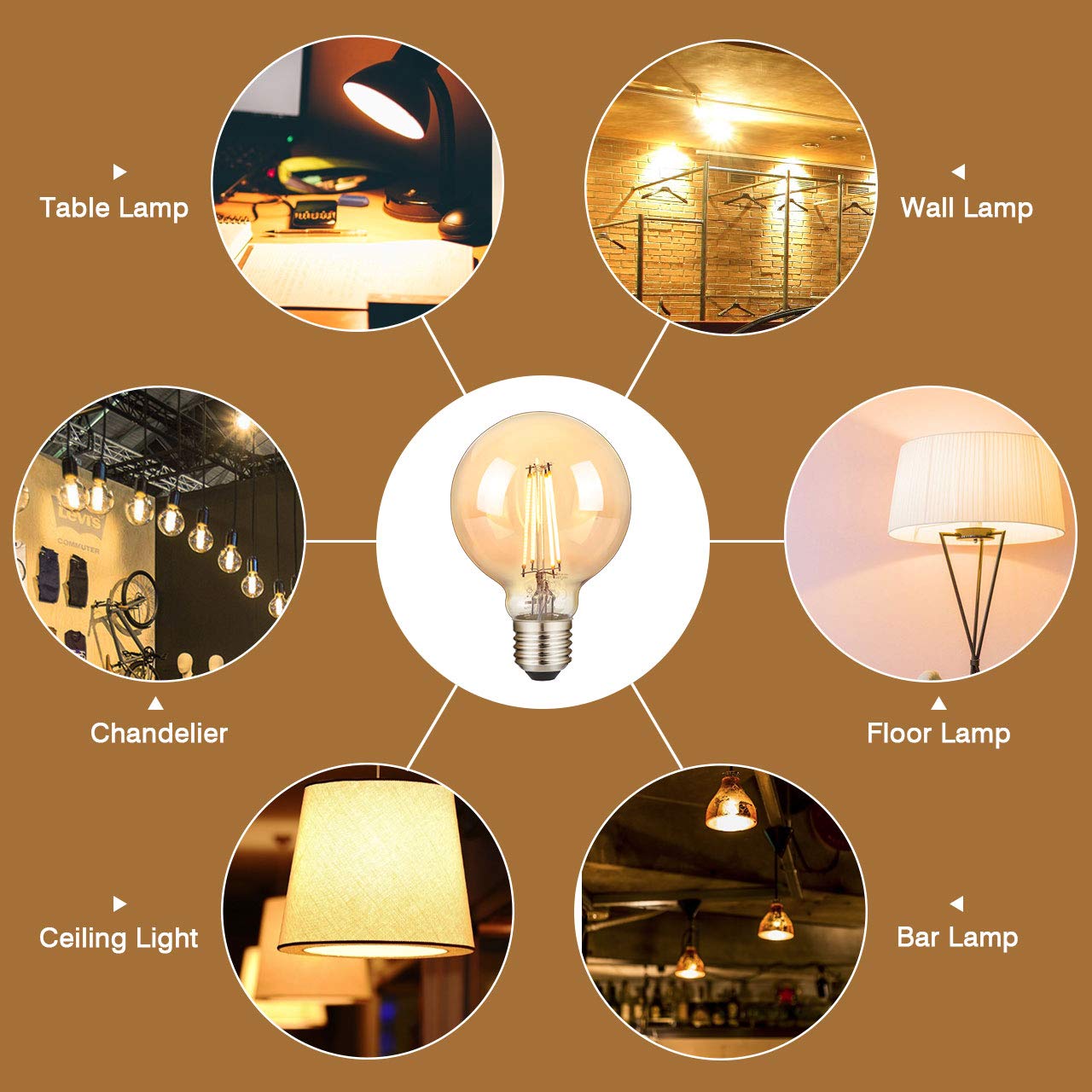 Edison Vintage Glühbirne, 6PCS G80 E27 LED Filament Retro Glühbirne, 6W 2700K Antike Nostalgie Beleuchtung Lampe Warmweiß, Ideal für Café Restaurant Bar Haus