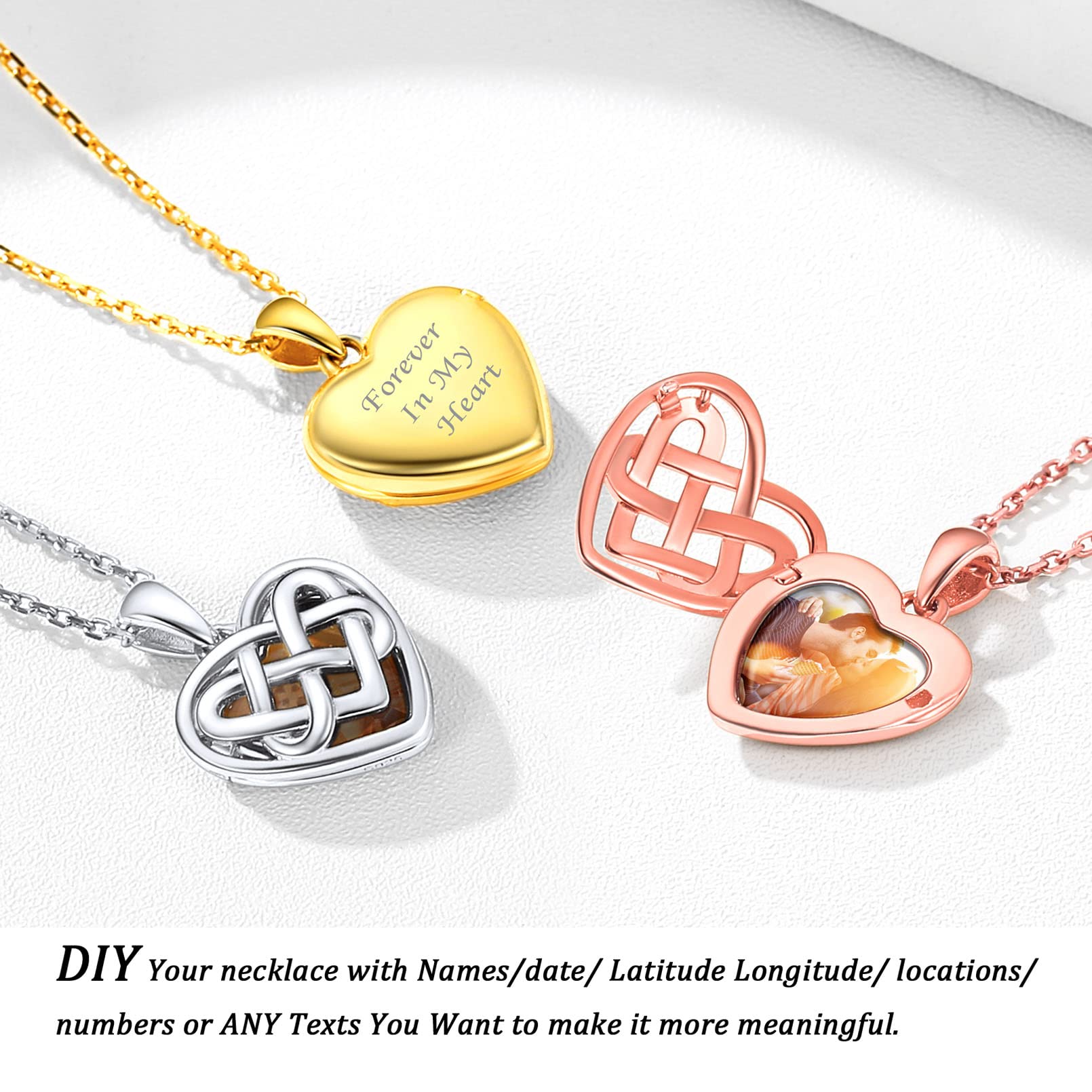 ChicSilver Collana Cuore Personalizzata Argento 925 Foto e Incisione Oro Rosato Ciondolo Portafoto Ciondolo Argento 925 Portafoto a Cuore
