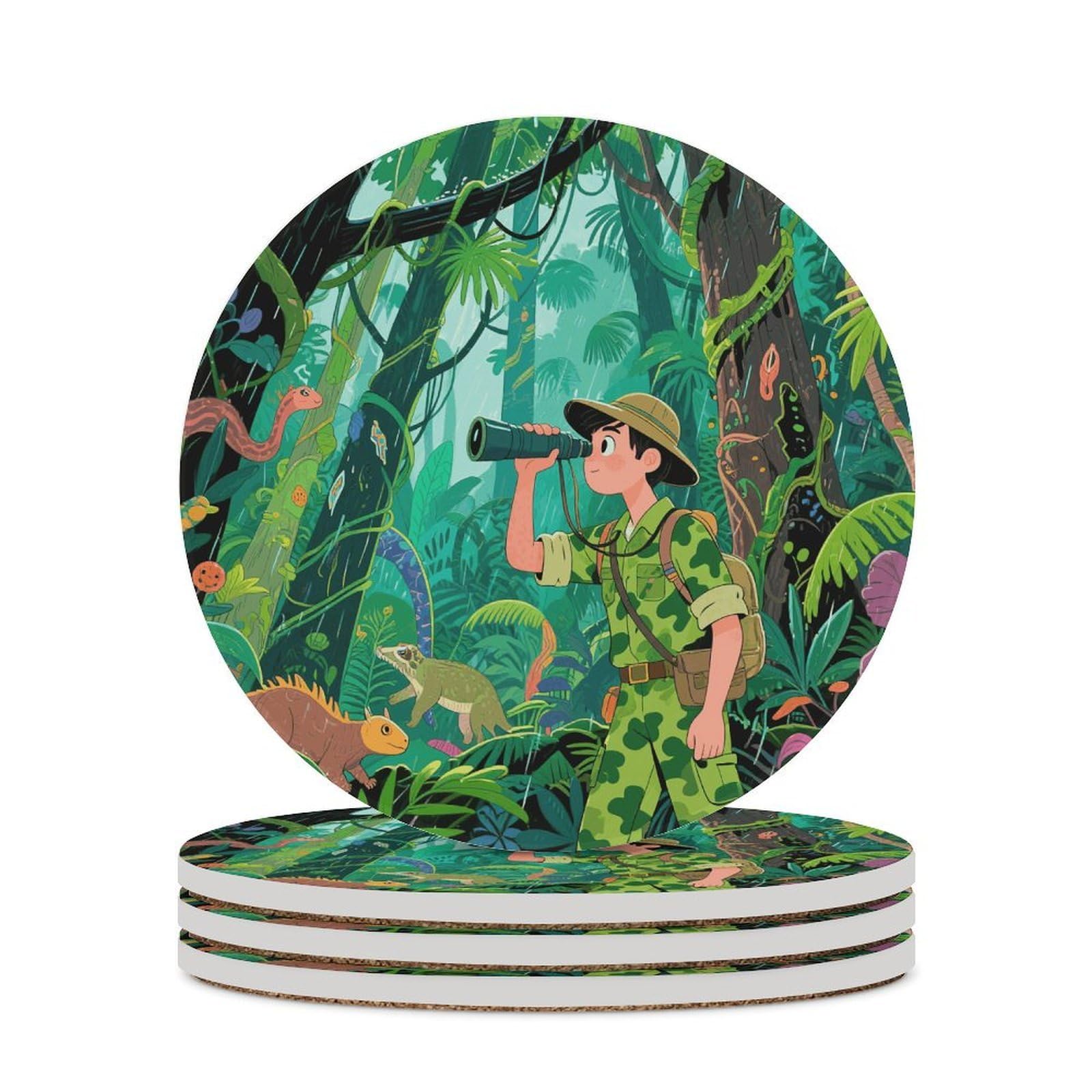 Tropical Rainforest Coaster with Cork Base Drink Coasters for Coffee Table Decor Modern Cup Coasters with Non-Slip & Heat-Resistant Cute Ceramic Table Coaster for Home Dining