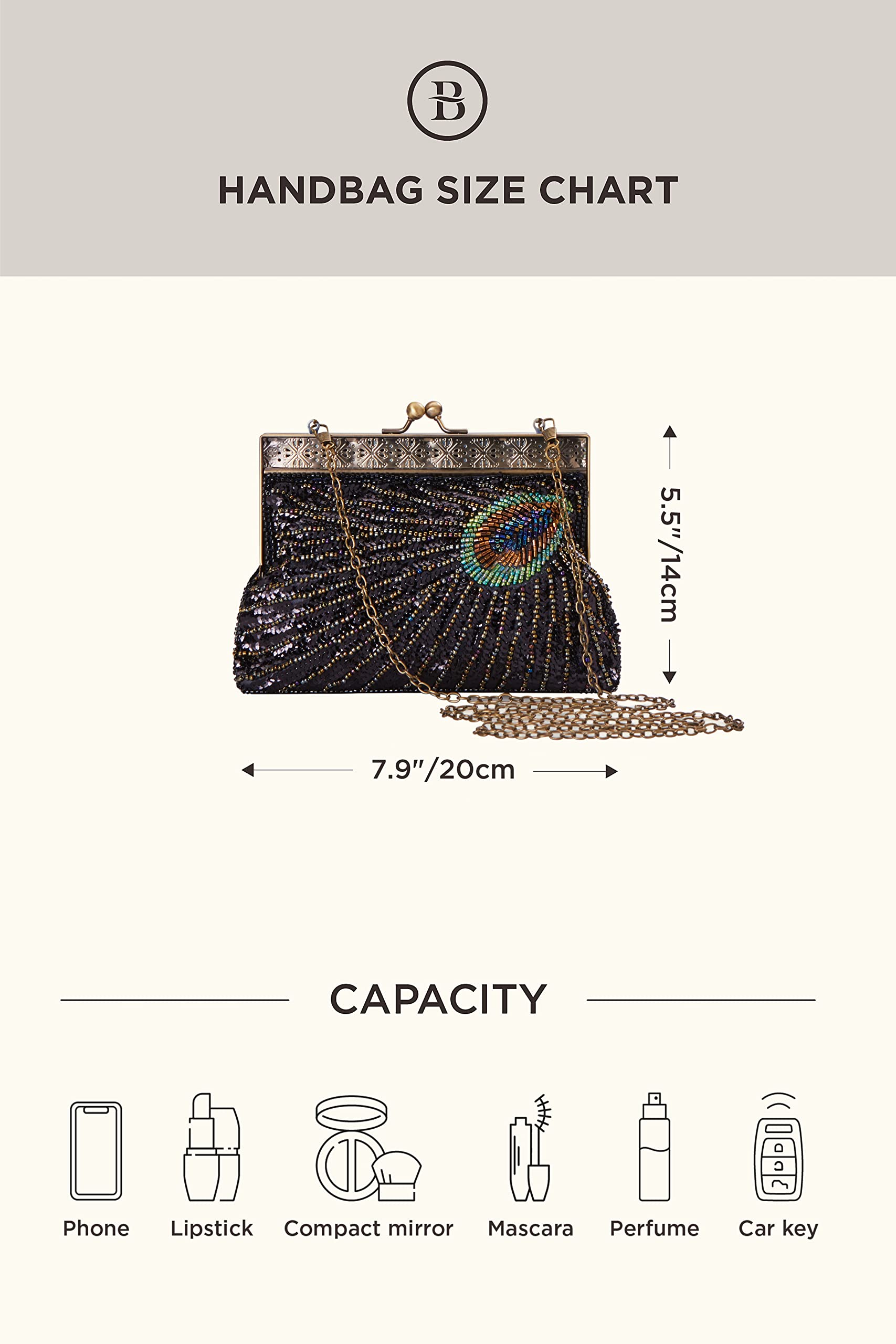 BABEYOND 1920s Flapper Peacock Clutch Vintage Gatsby Sequined Evening Handbag Beaded Bag