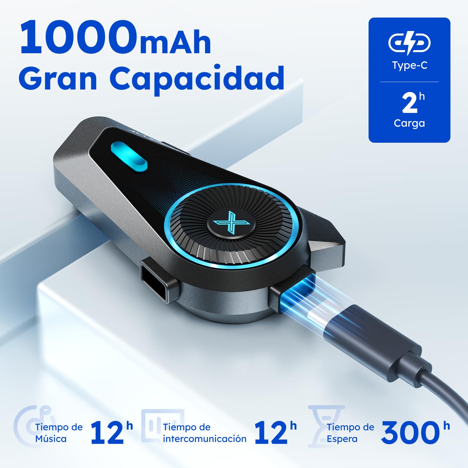 Intercomunicador Casco Moto, Control por Voz en Español, 4 Motociclistas Intercom, Bluetooth 5.4, FM, Cancelación de Ruido, Emparejamiento Universal, IPX7 - D10 Individual