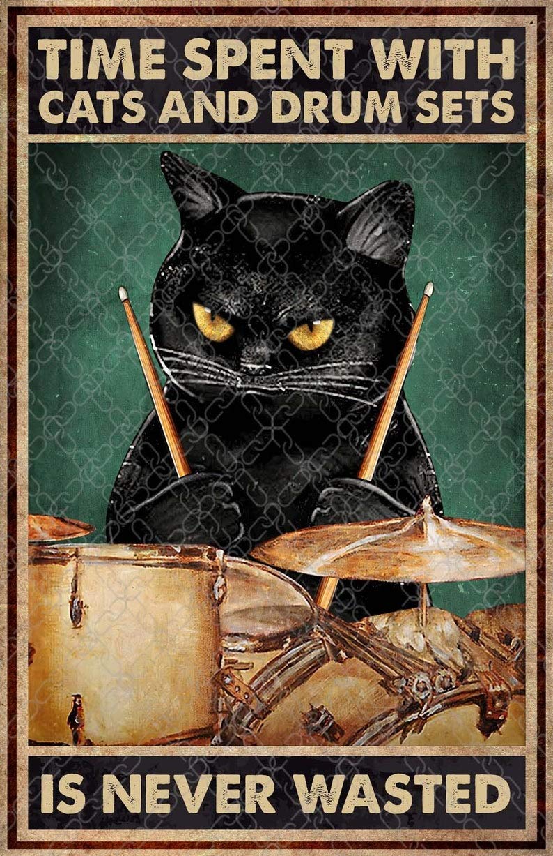 Bioprocess Time Spent With Cats And Drum Sets Is Never Wasted Poster Cat Poster Cat L Gift Drum L Poster Drummer Gift No Metal Tin Sign 8X12 Inch
