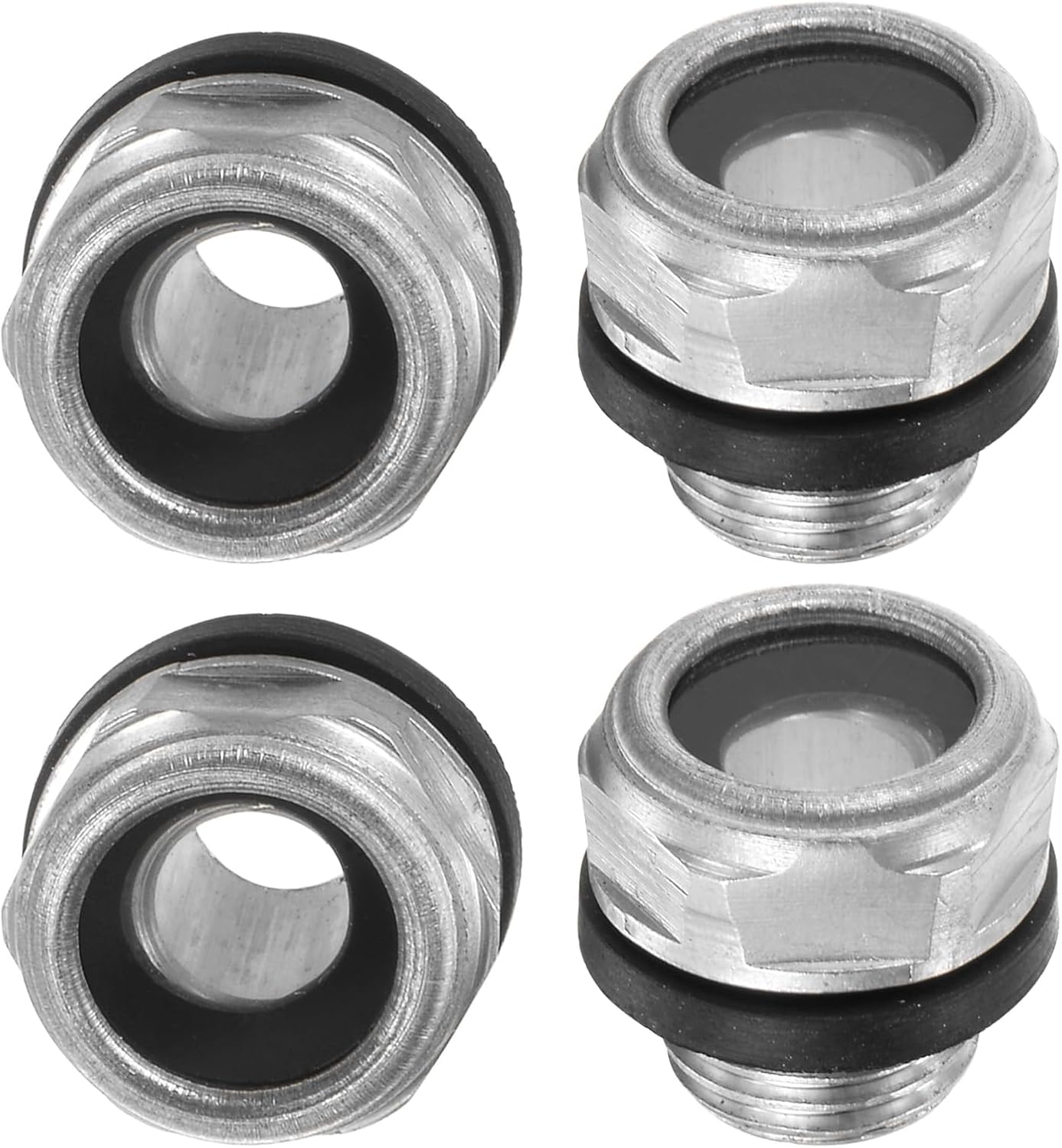 M METERXITY 4-Pack Air Compressor Oil Sight Glass, M10 x 1mm Toughened Glass No Leak Hex Oil Liquid Level Gauge Fittings W O-Ring for Air Compressor/Pump/Tank Sight Plug Window