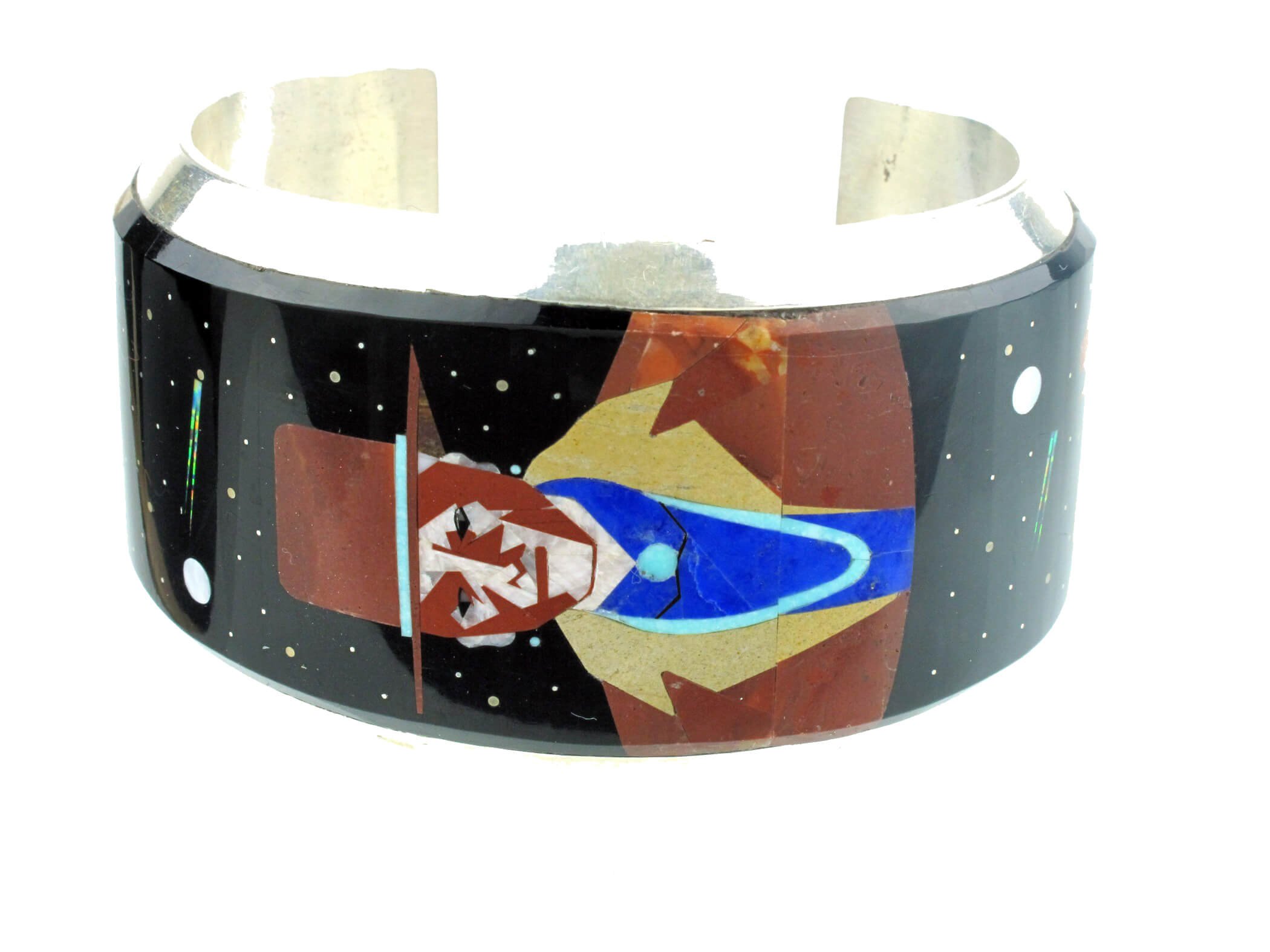 Calvin Desson, Navajo Man Multi-Stone Inlay in Silver Cuff