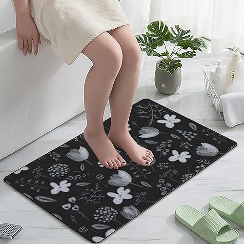 Miniatura 5 de Alfombras de espuma suave pintadas a mano en blanco y negro, diseño de tulipanes lavables, antideslizantes, alfombra de baño para decoración del