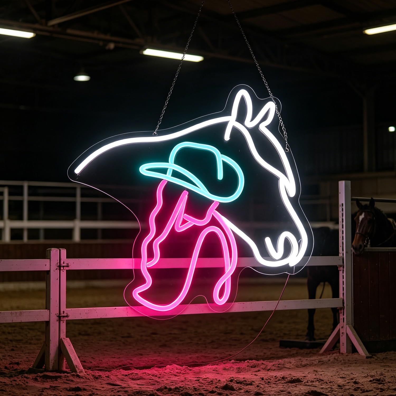 Letrero de neón de caballo de vaquera, luz de neón, luz LED de señora de caballo, señal LED de vida de campo, decoración de pared de habitación de vaquero, letrero de luz de neón para sala de juegos
