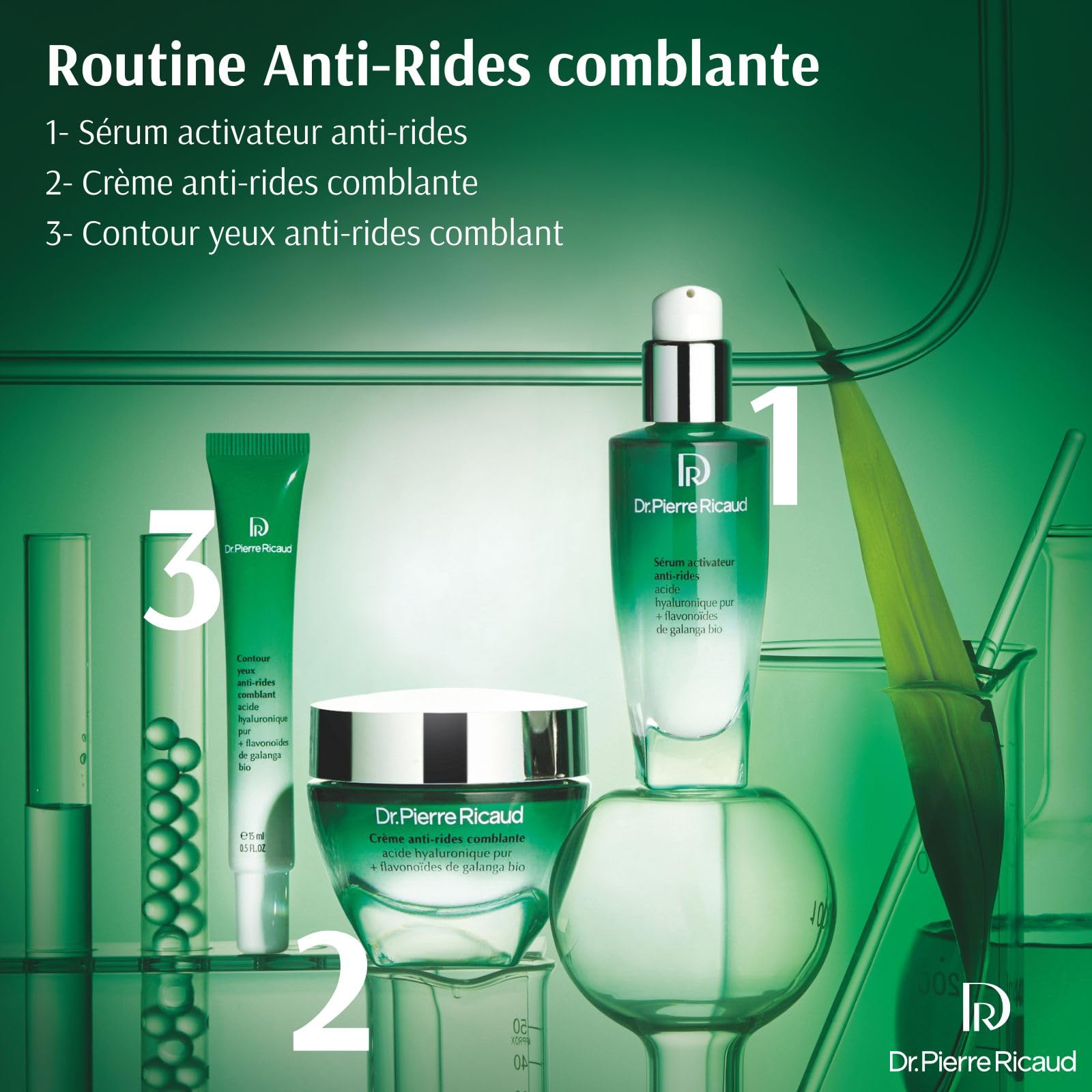 Dr Pierre Ricaud Crème Anti-Rides Comblante pour le Visage à l'Acide Hyaluronique & Galanga Bio - Creme Anti Âge pour Femme - Creme de Jour Anti Rides - 40ml