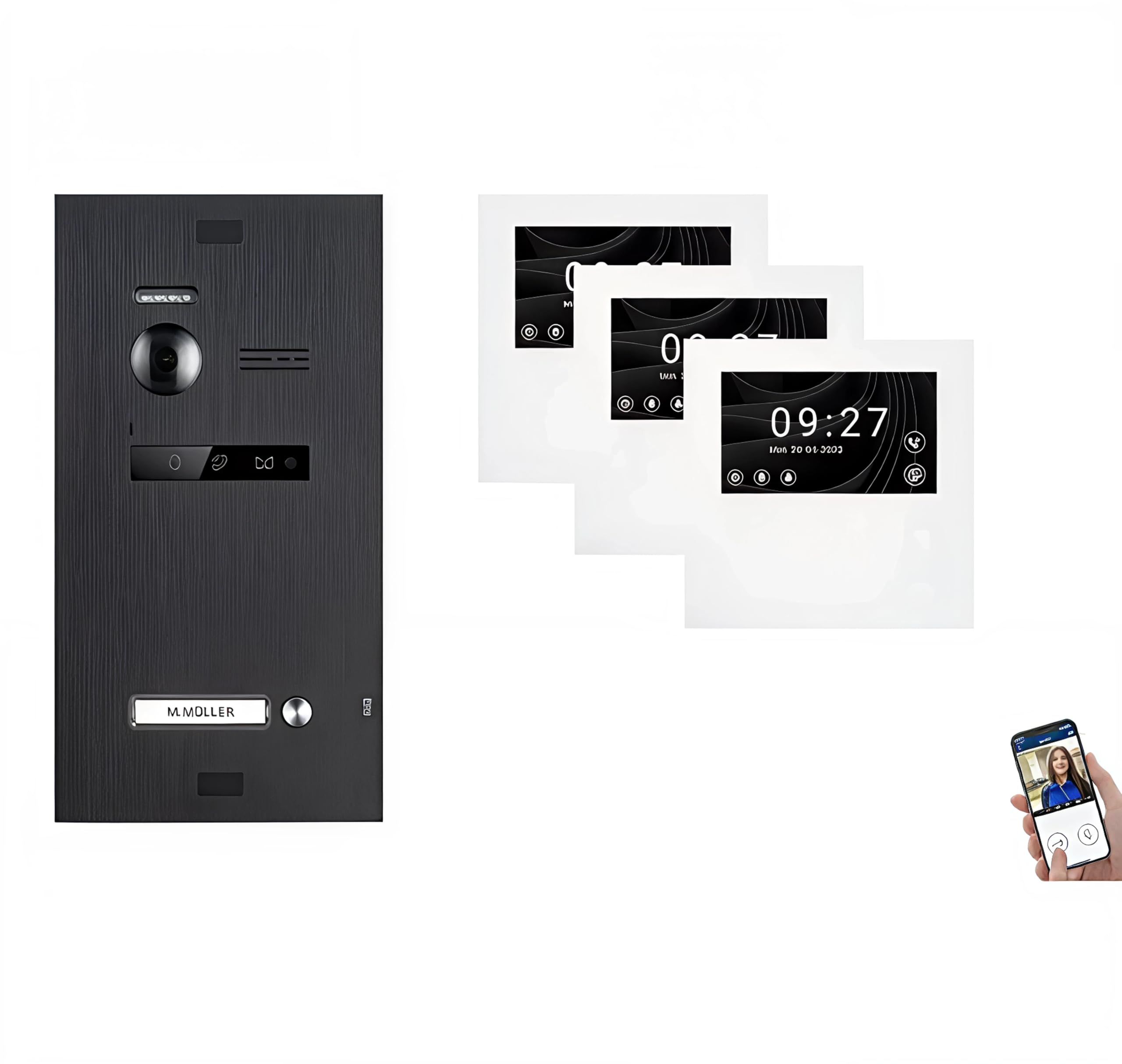 Balter by SCHUTZER Video Türsprechanlage EVO-HD-MINI Komplettsystem für 1-Familienhaus mit 4,3" Schwarz mit WiFi 4X Monitor