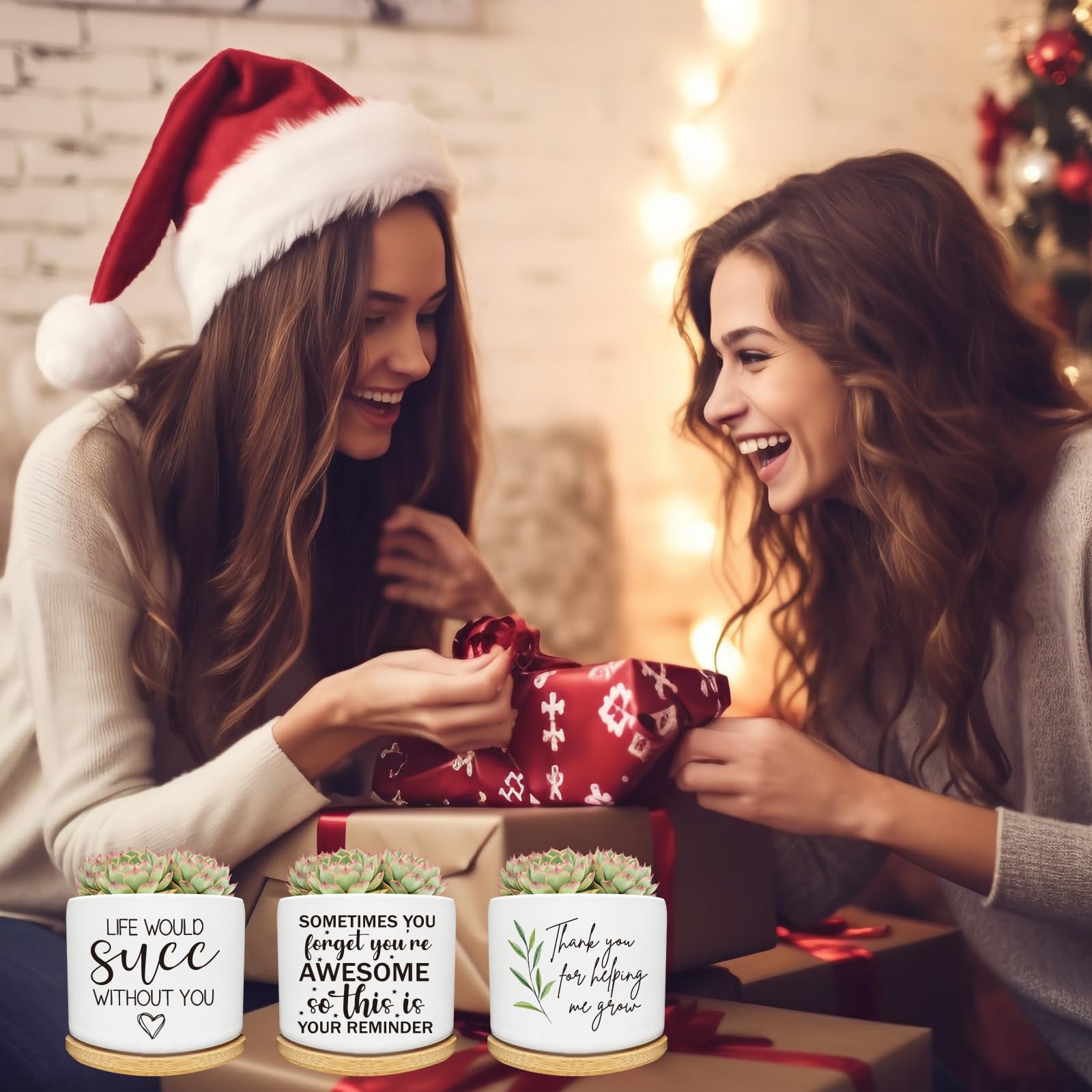 Macetas de Cactus suculentas con Bandeja de bambú, decoración de Interiores, Regalo para Amigos, mamá, Mujeres, compañeros de Trabajo, Profesores, Amantes de Las Plantas