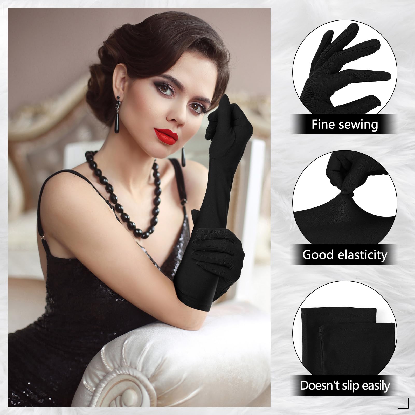 Boyiee Long Opera Elbow Length Gloves 16 Inch Banquet Party Wedding Stretchy Costumes Gloves for Men Women(Black) - Image 3
