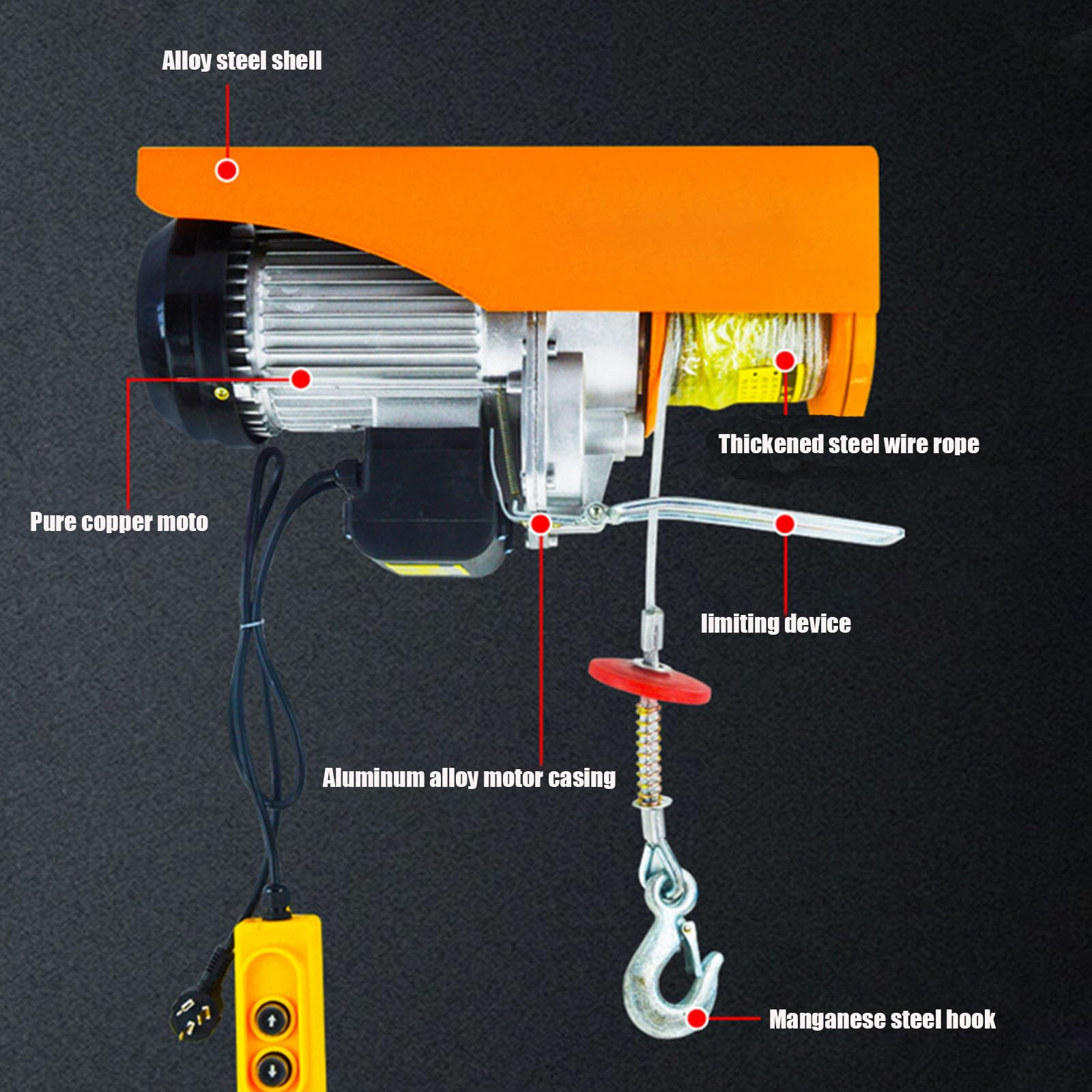Paranco elettrico micro elettrico, 220 V, portatile, con telecomando wireless, 12 m/min, dissipazione del calore ad alta velocità, adatto per cantieri edili