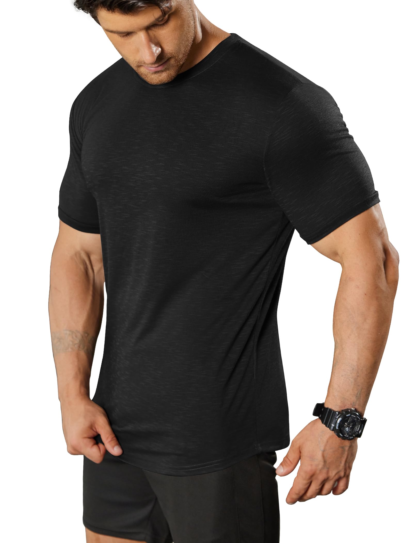 COOFANDY Rundhals T Shirt Herren Sommer Funktionsshirt Kurzarm Gym Fitness Sport Shirt für Männer Slim Fit Muscle Sportshirt