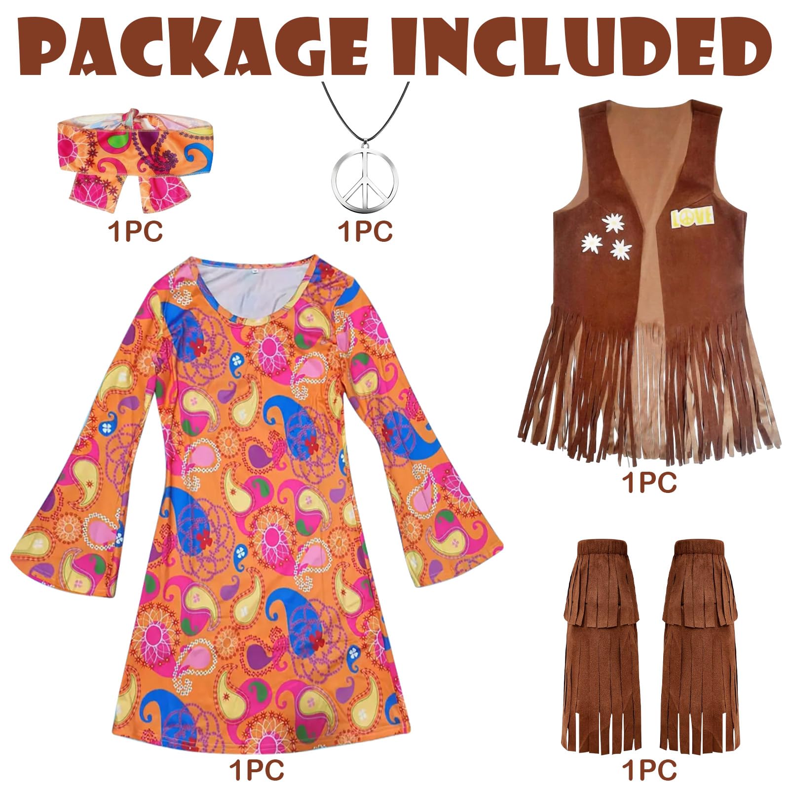 Harsever Girls Hippie Costume (Yellow, 130) - Image 2