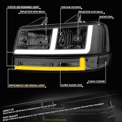 Miniatura 2 de DNA MOTORING F-Style LED DRL Faro delantero + juego de lámparas de estacionamientogiro compatible con 03-14 ExpressSavana 1500, 03-23 ExpressSavana