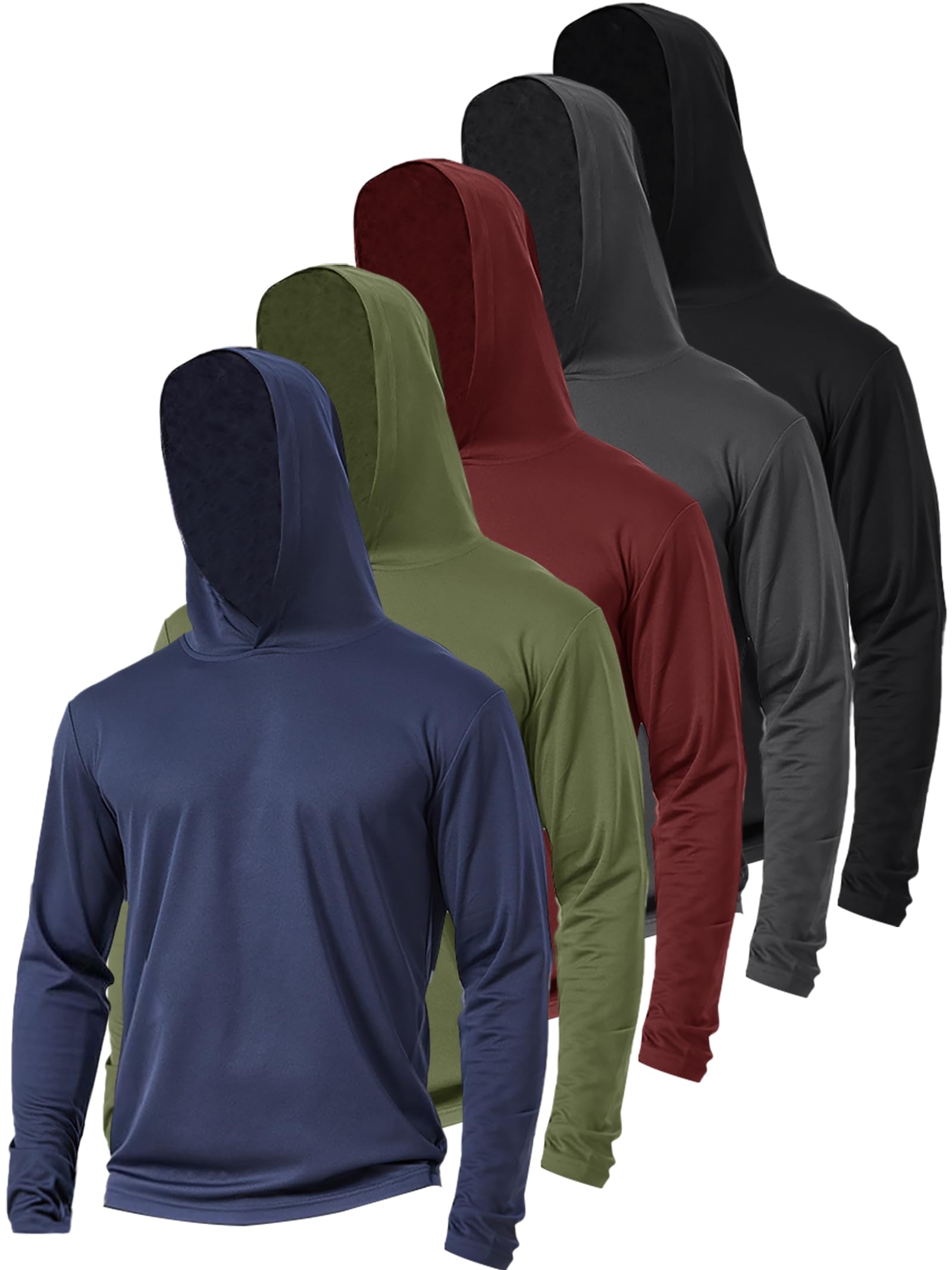 Paquete de 5 sudaderas con capucha de protección solar para hombre, camisetas de manga larga UV, secado rápido, ligeras, para trabajo, atletismo, verano