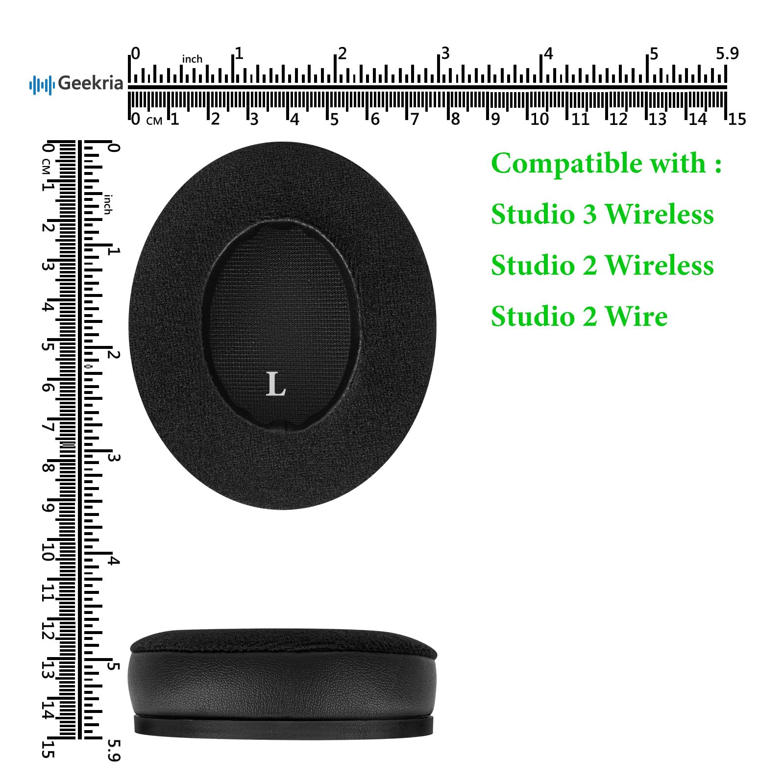 Zestaw wymiennych poduszek Geekria SNAP do Beats Studio 3, Studio 2 Wireless, magnetyczne Easy Switch (zamiana w sekundę) (skóra proteinowa+welur, 2 pary)