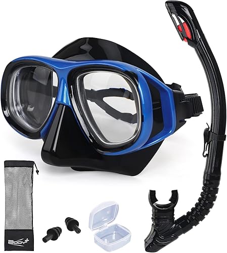 Equipo de esnórquel para adultos y jóvenes, juego profesional de esnórquel de silicona con parte superior seca completa, máscara de buceo antivaho