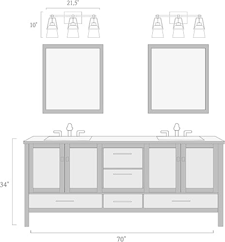 Miniatura 8 de Lámparas de baño de oro negro, modernas luces de tocador de granja sobre el espejo, 3 luces de cobre dorado con pantalla de metal y artesanía