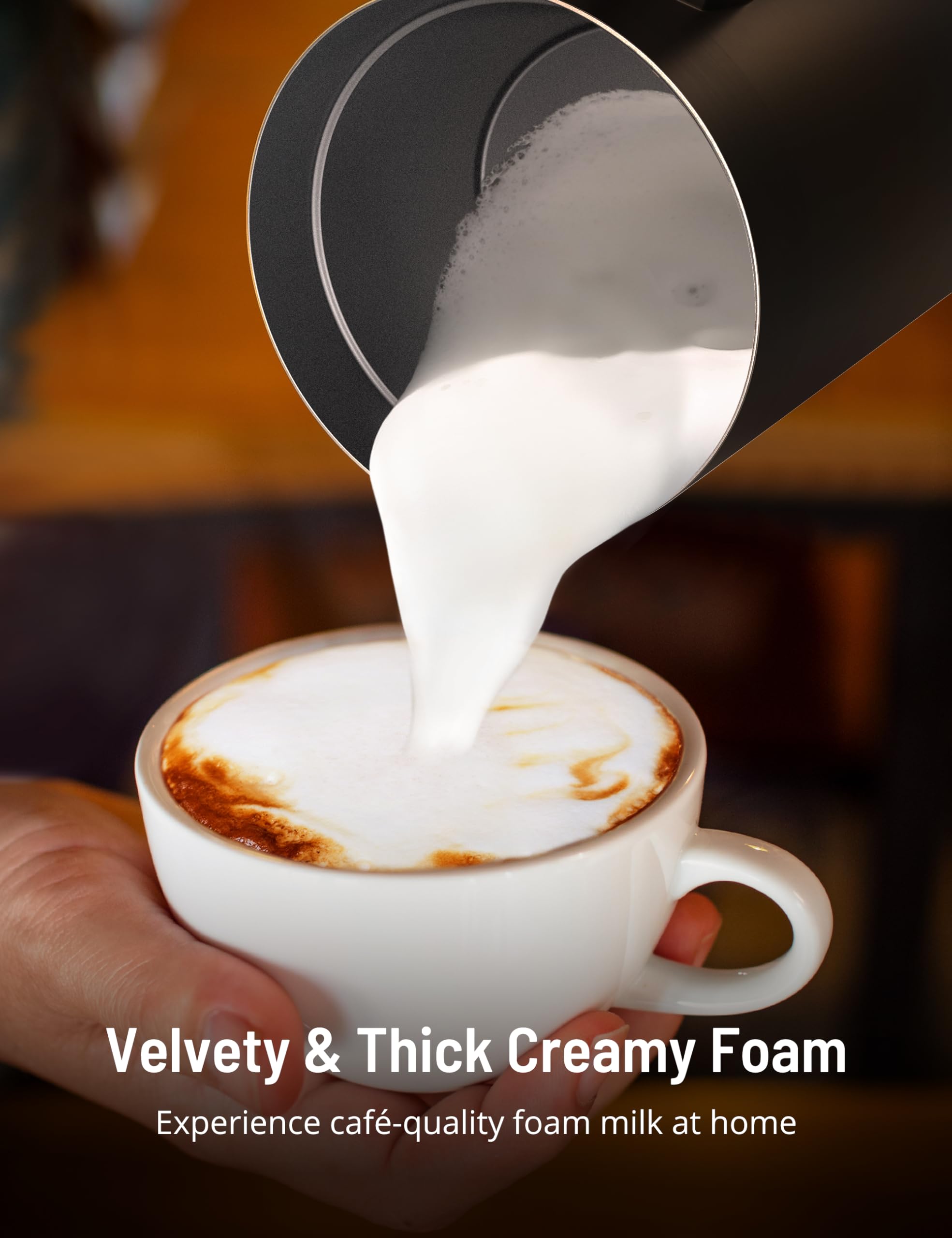 Espumador de leche, espumador de leche 4 en 1 con soporte, espumador de leche eléctrico y vaporizador de espuma caliente y fría, espumador de apagado automático para café con leche 7