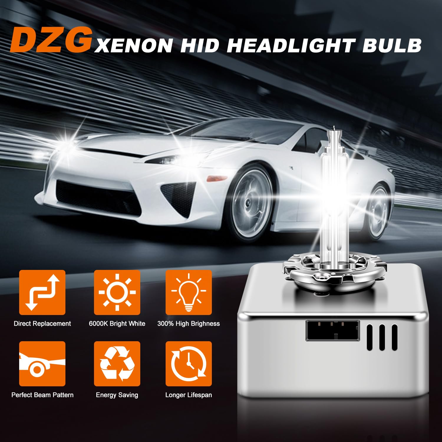 DZG D5S Xenon HID Lampadine per fari 35W Bianco puro 6000K Abbaglianti Anabbagliante, 2 Pezzi