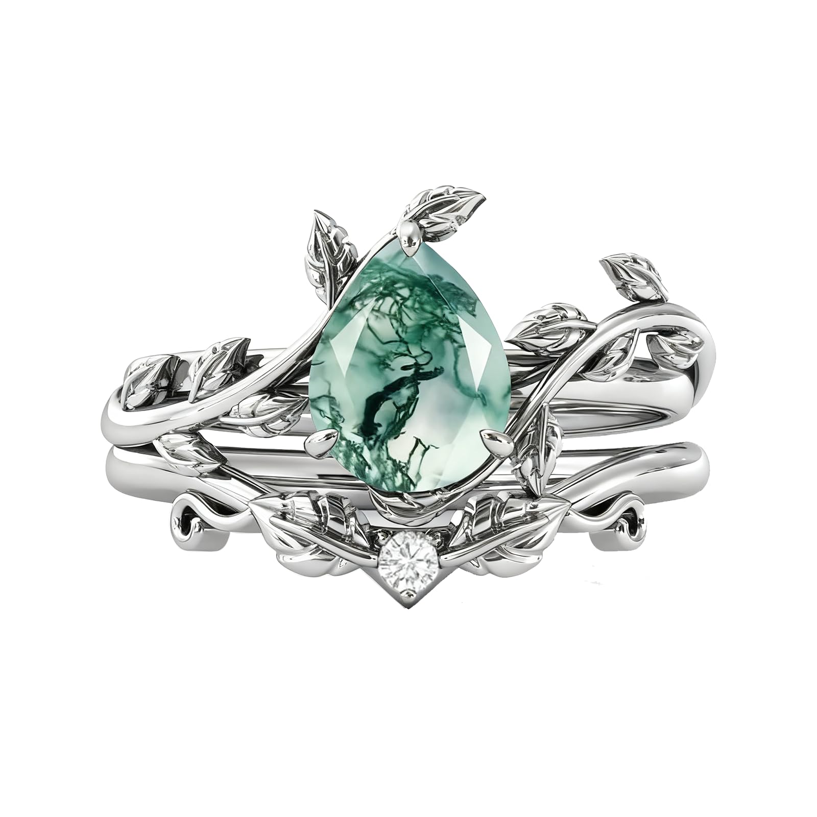 Seiyang Natural Moss Agate Ring Set