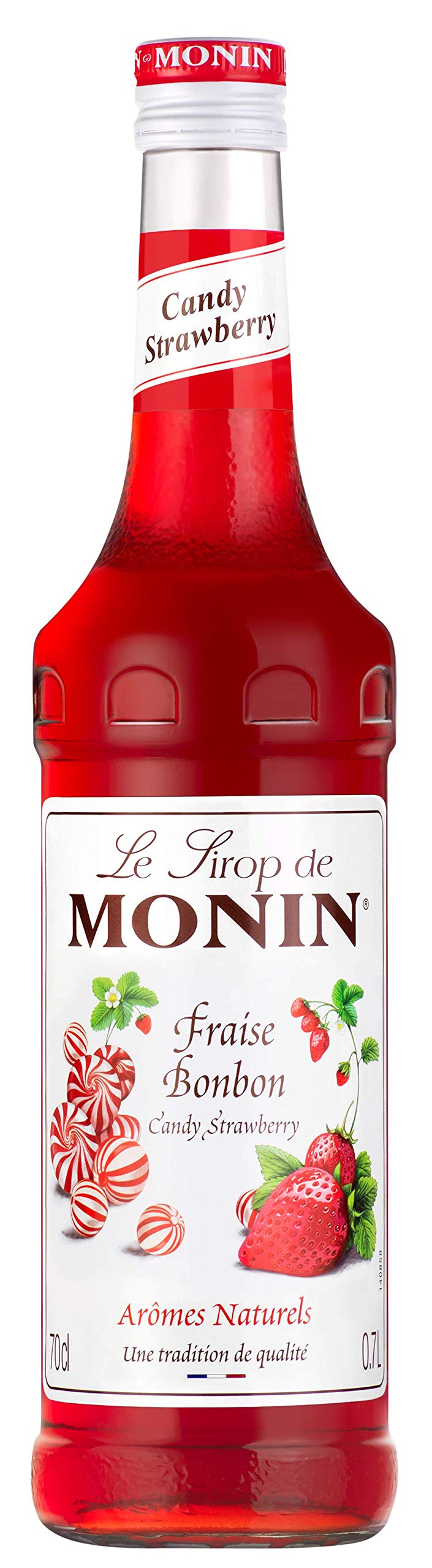 MONIN Premium Strawberry Candy Syrup 700ml for Cocktails and Mocktails. Vegan-Friendly, Allergen-Free, 100 Percent Natural Flavours and Colourings