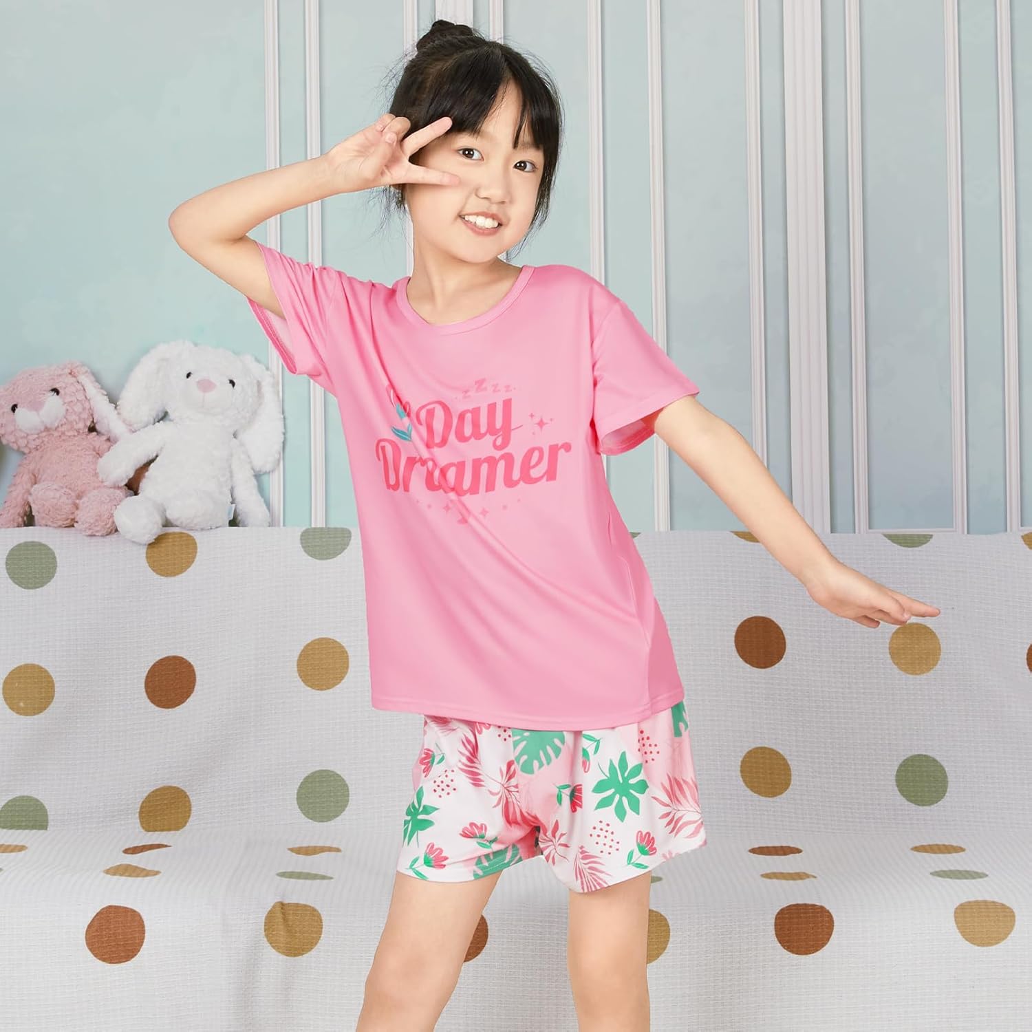 ICOSY Girls Pajamas Set for Kids Pajamas 2 PCS Short Sleeve Top and Shorts Pants for Toddler Girls Clothes Size 8-14 - Image 3