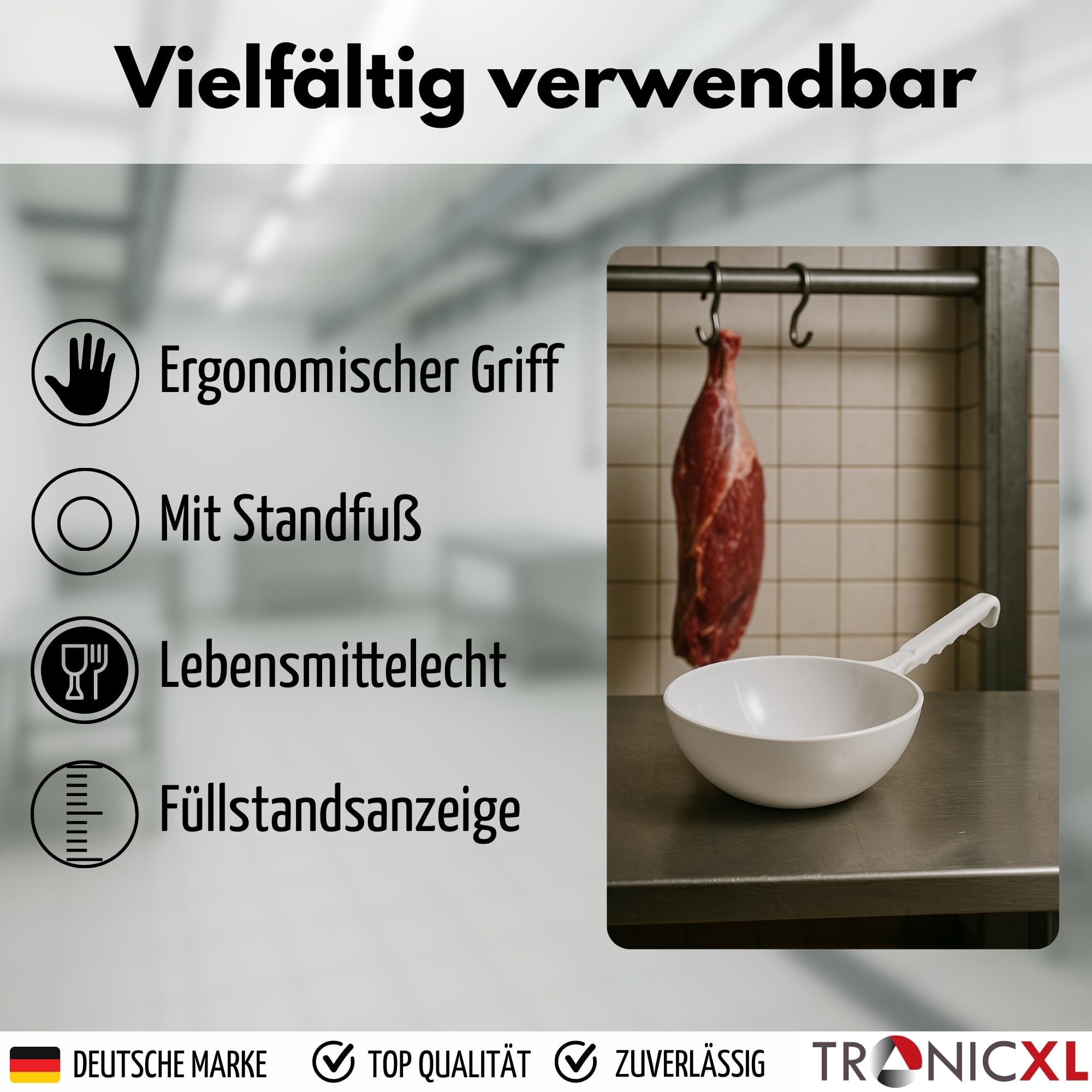 TronicXL Louche XXL 2 litres en plastique - Crochet blanc - Louche à soupe professionnelle - Boucherie - Boucherie - Boucherie