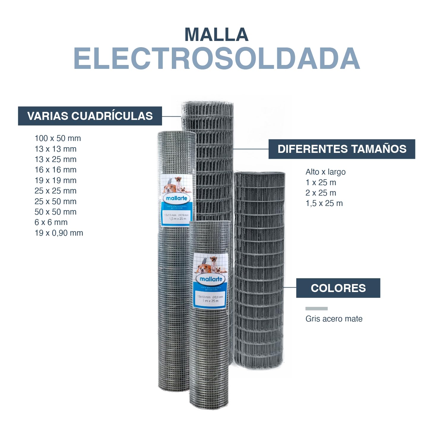 Malla Electrosoldada 25/25/1.60mm | Rollo de: 25m | Color: Gris | Diámetro: 1.6mm