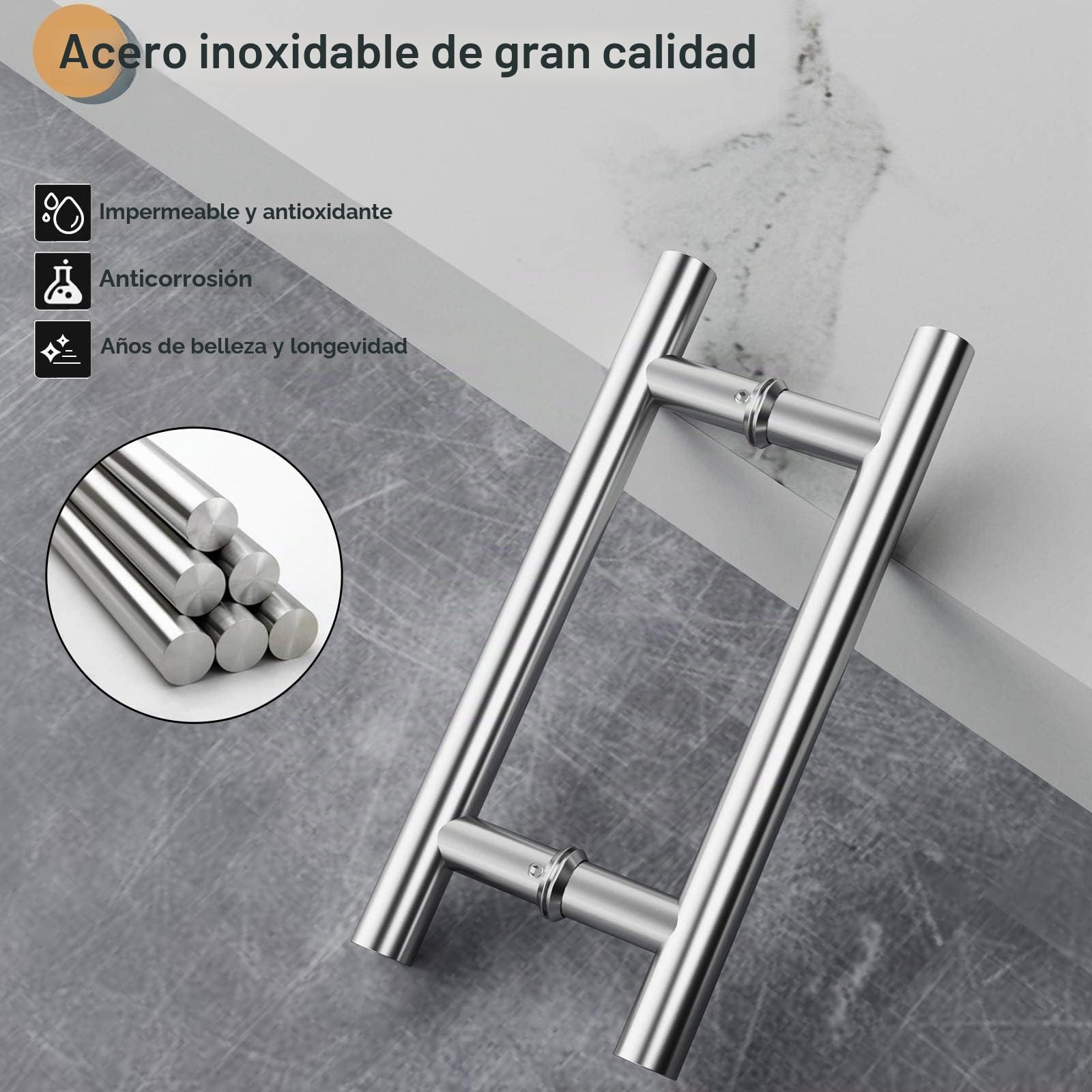 EaseLife Manija de puerta de acero inoxidable de doble cara de 12 pulgadas, manija de puerta corredera en forma de H, apto para puerta de vidrio y madera, paquete de 2