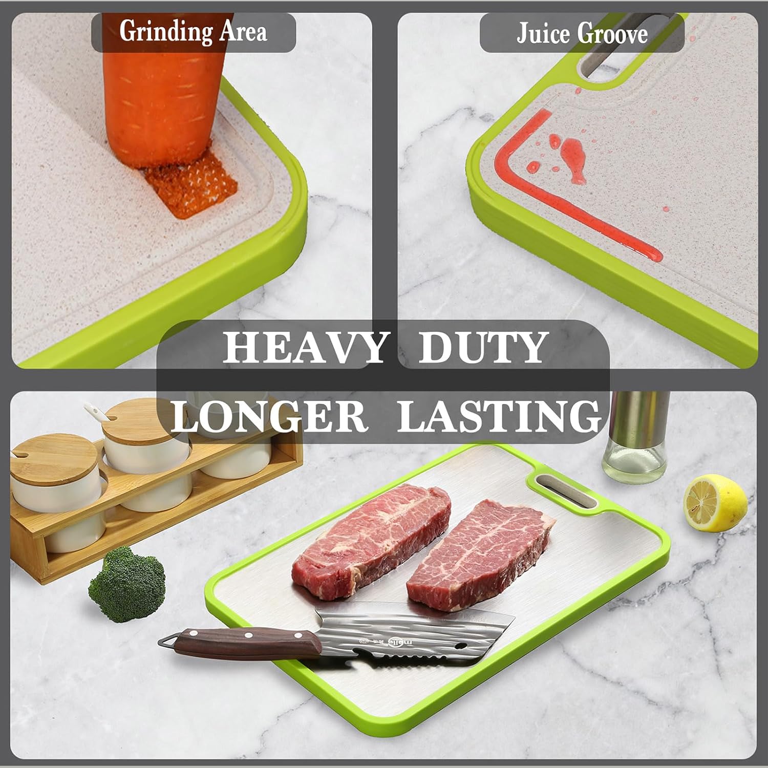 2 Pack Large Titanium Cutting Board 16 x 11 Inch, Cutting Boards Set for Kitchen, Versatile for Chopping, Serving, Bread, Meat, Veggies - Pure Titanium and Wheat Straw PP, 2 Pcs (Green & Gray) - Image 3