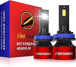 Firehawk H11/H8/H9/H16 LED Headlight Bulbs 40000LM 600% Brighter 6000K Cool White IP68 Waterproof Plug and Play Halogen Replacement Conversion Kit 2026 New, Pack of 2