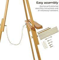 Vista 3 de VISWIN 3 caballetes dorados de 63 pulgadas para letreros de boda, caballete de madera ajustable con soporte, caballete de piso de trípode