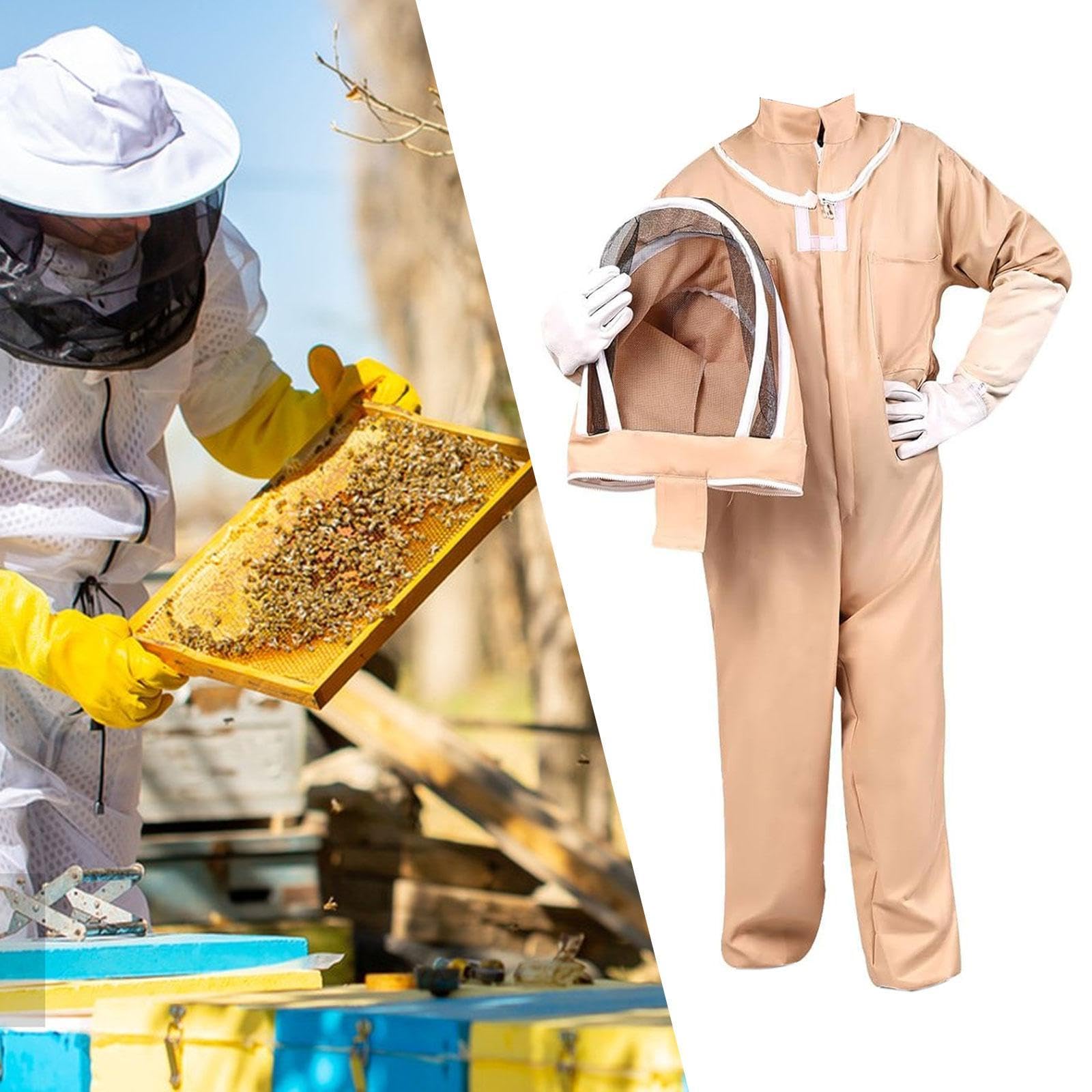 Oshhni Costume da Apicoltore con Guanti e Cappuccio ventilato, Tuta da Apicoltore in Cotone Traspirante, XL